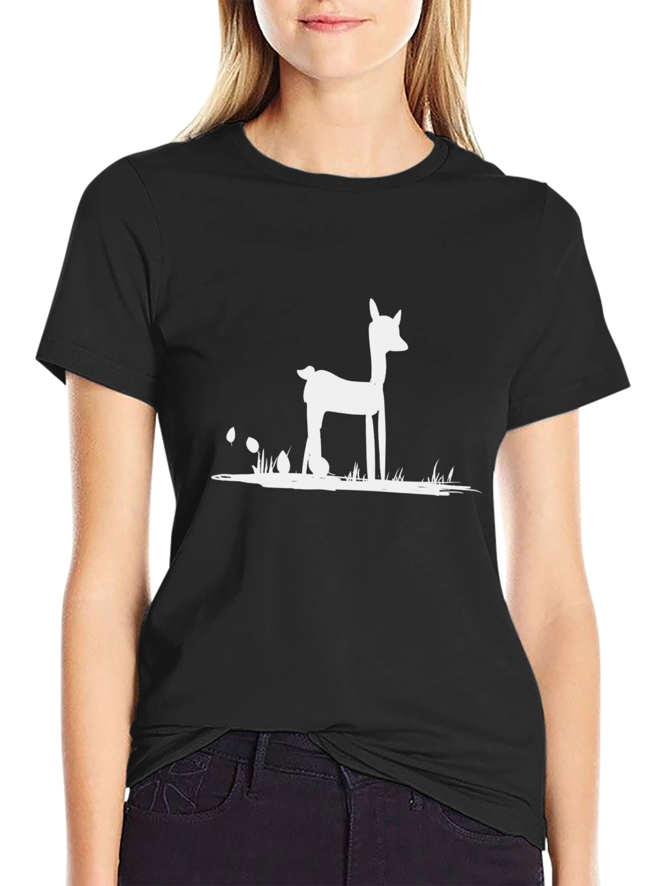 Deer Silhouette Graphic Tee - Classic Black Cotton