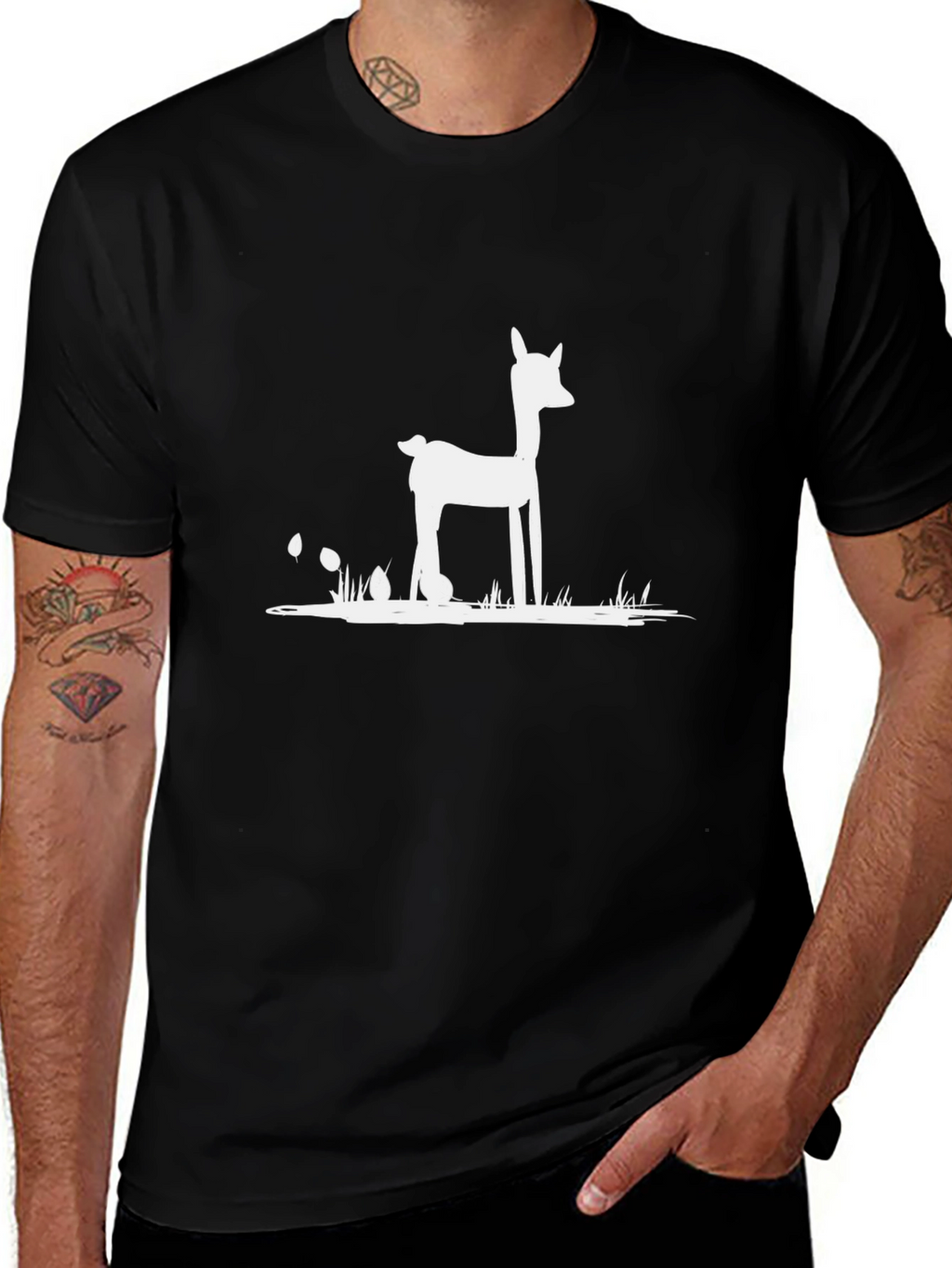 Deer Silhouette Graphic Tee - Classic Black Cotton