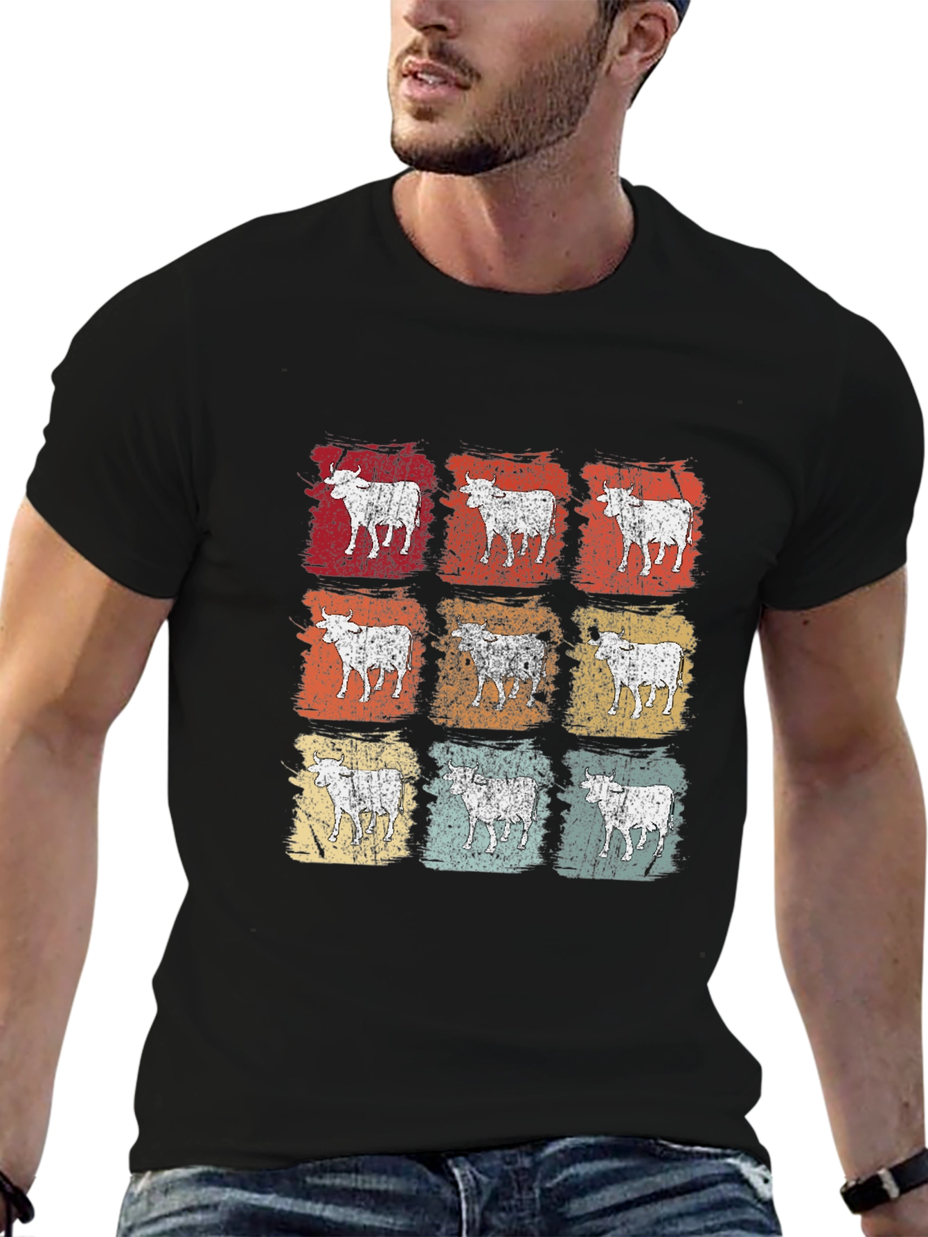 Retro Cow Print T-Shirt - Farm Animal Tee