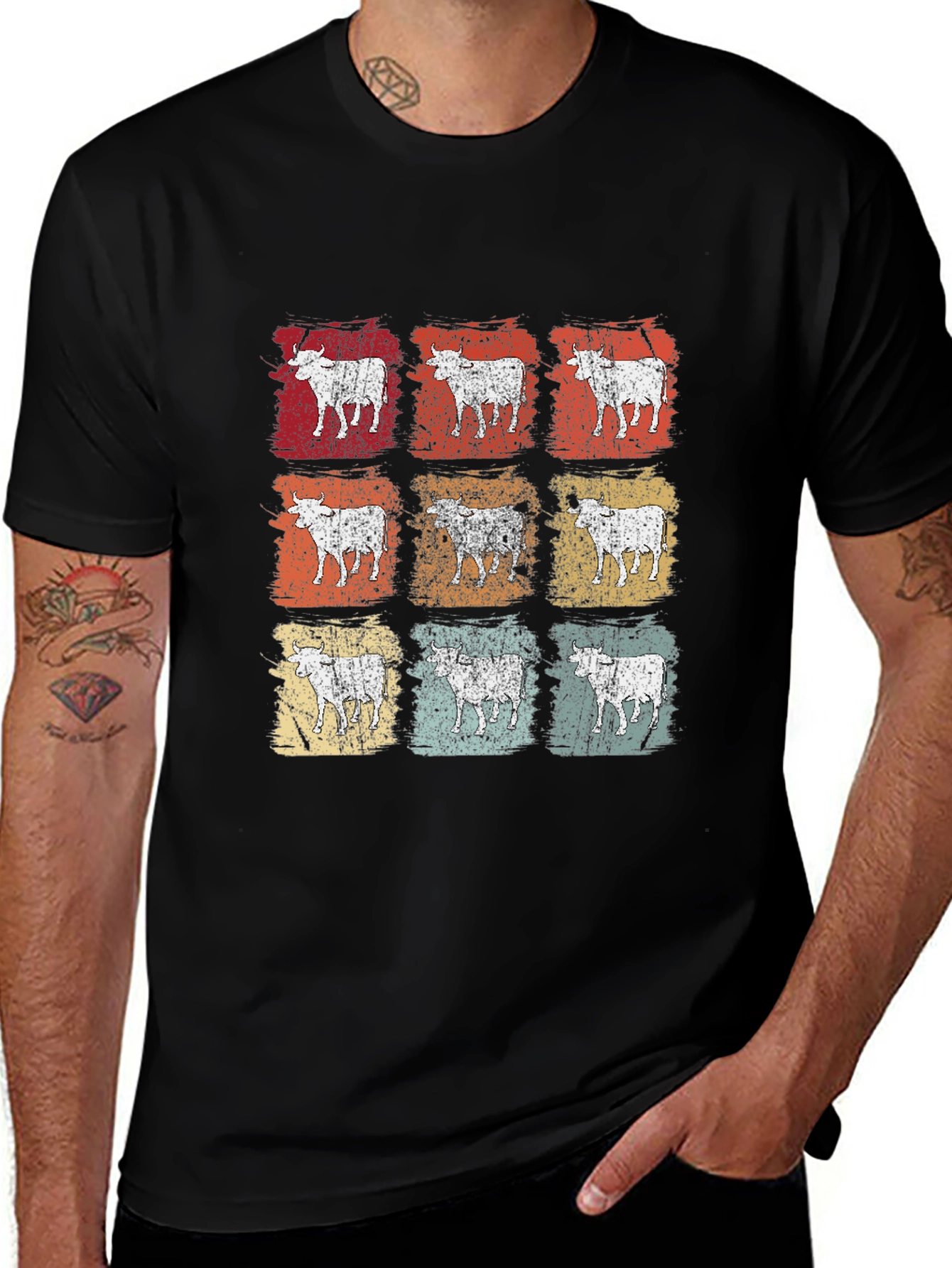 Retro Cow Print T-Shirt - Farm Animal Tee