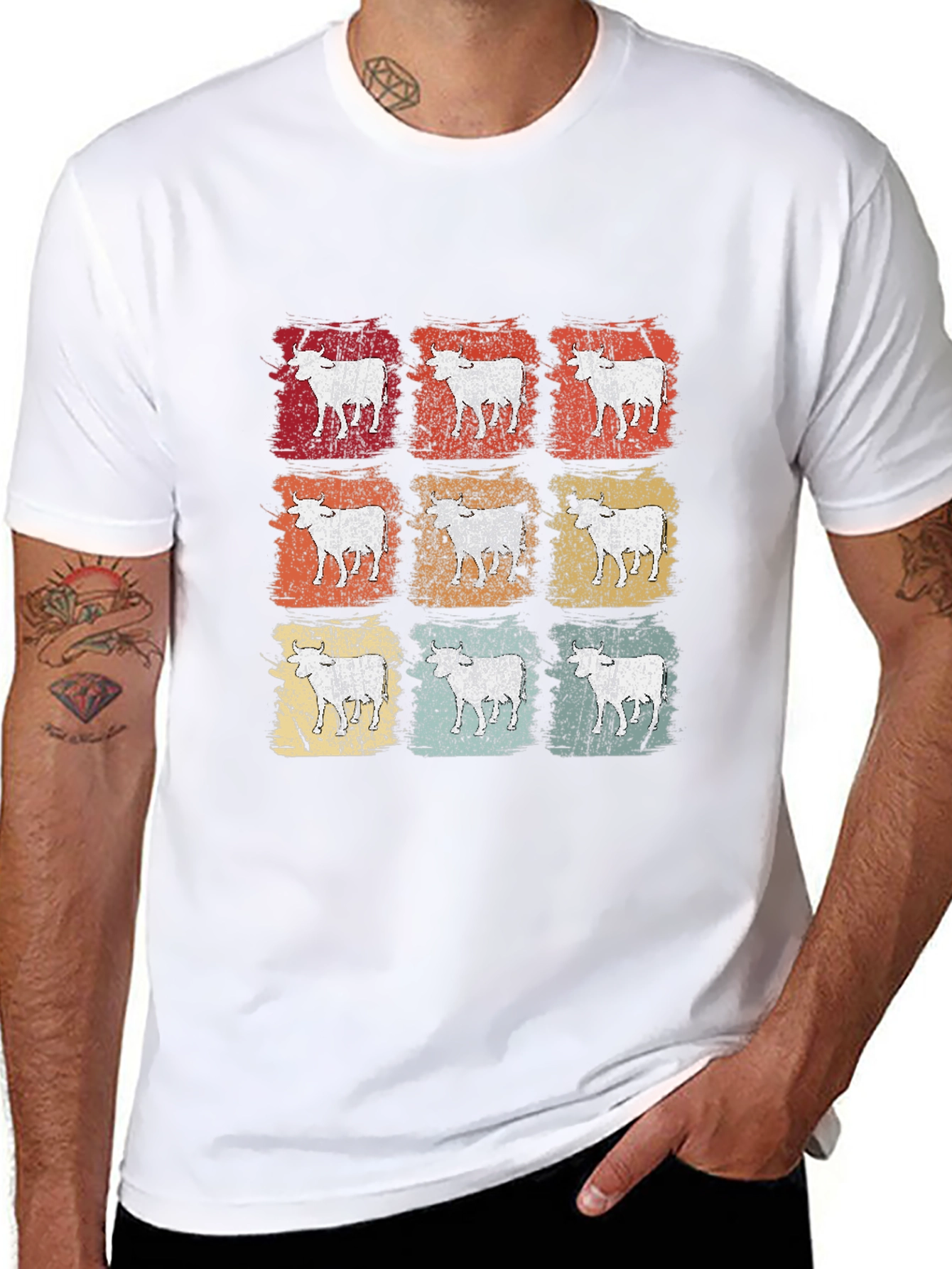 Retro Cow Print T-Shirt - Farm Animal Tee