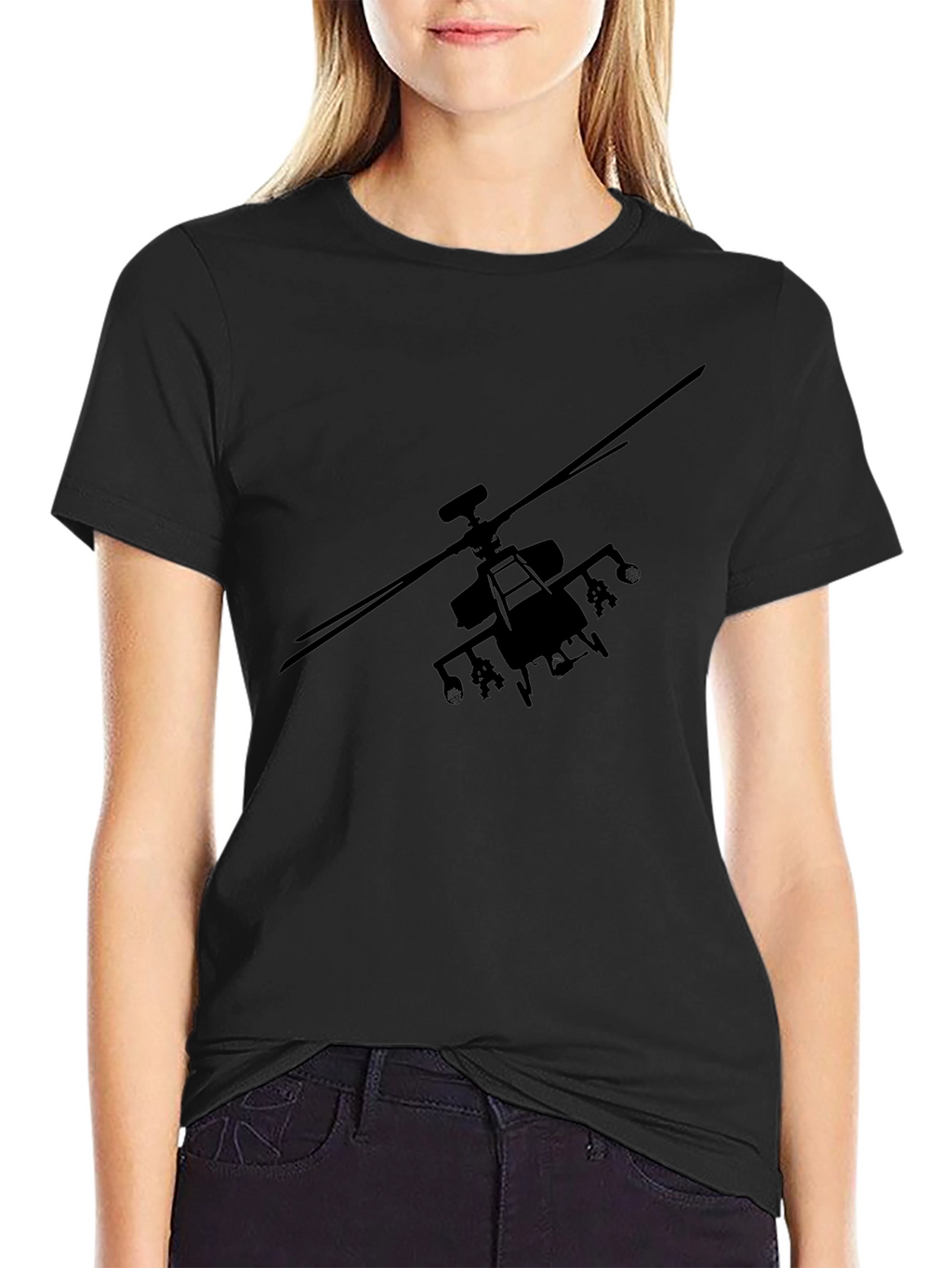 Black Helicopter Graphic Tee - Military Style