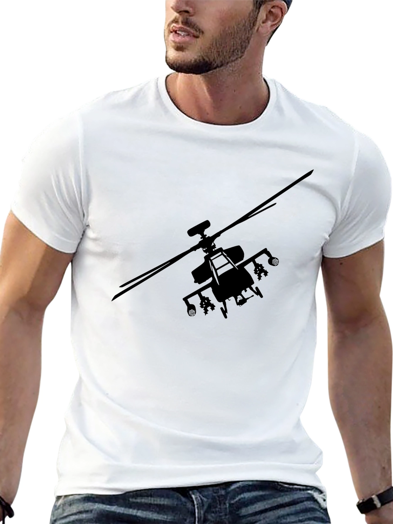 Black Helicopter Graphic Tee - Military Style