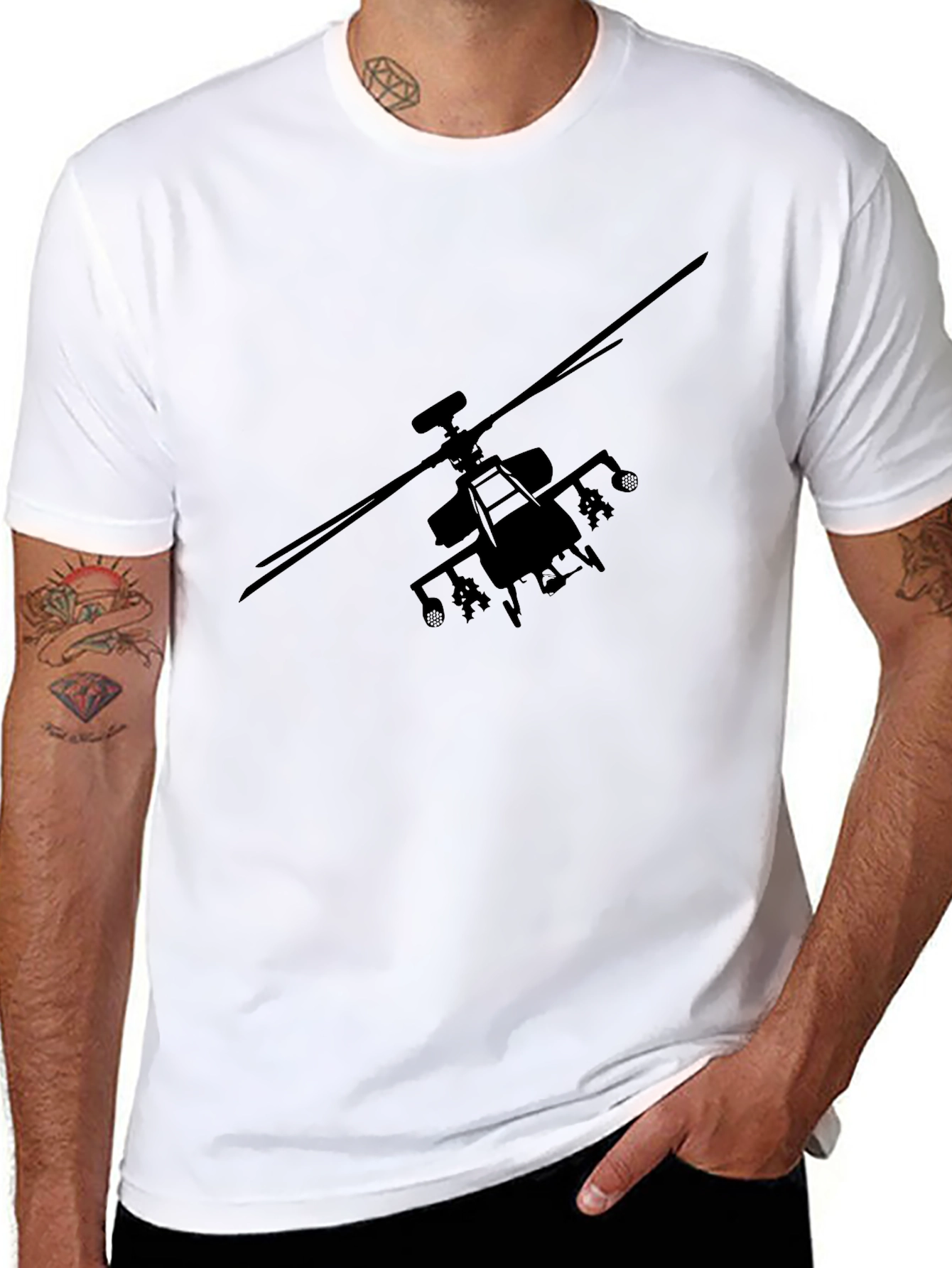 Black Helicopter Graphic Tee - Military Style