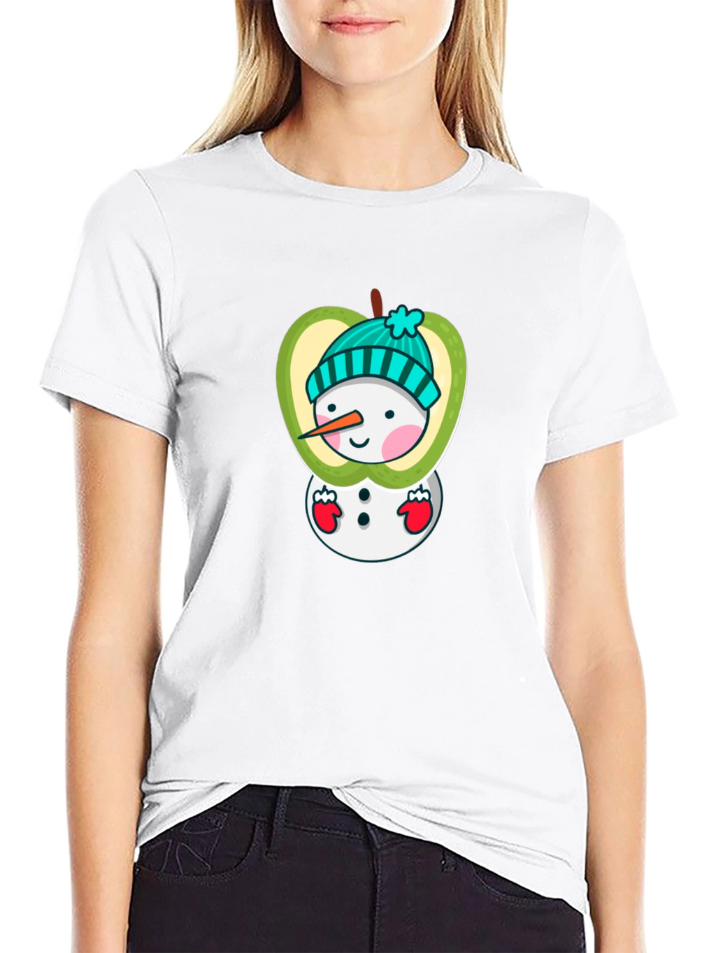 Snowman Apple Graphic Tee - Festive Winter Style