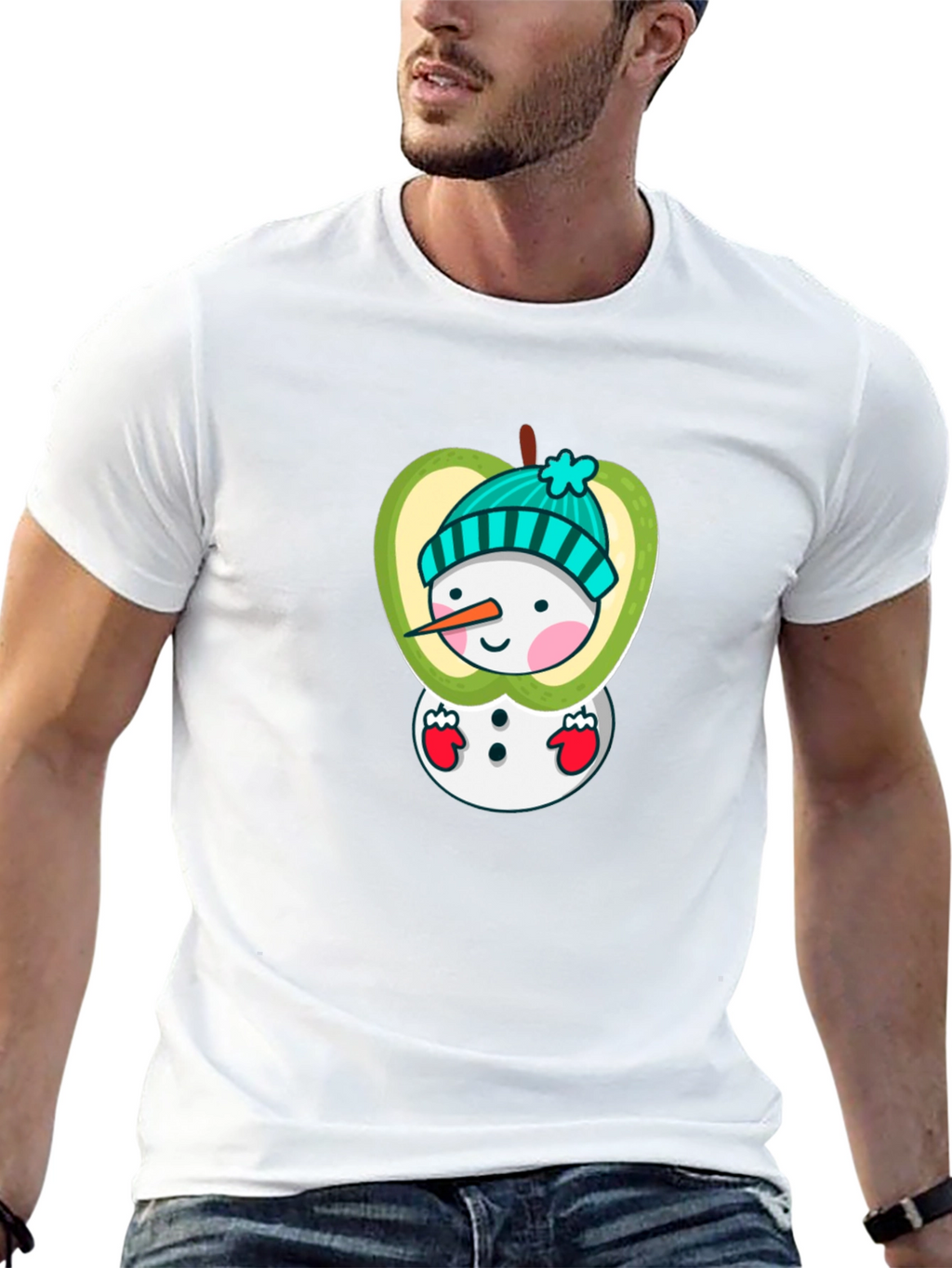 Snowman Apple Graphic Tee - Festive Winter Style