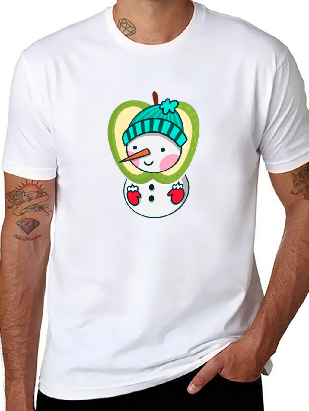 Snowman Apple Graphic Tee - Festive Winter Style