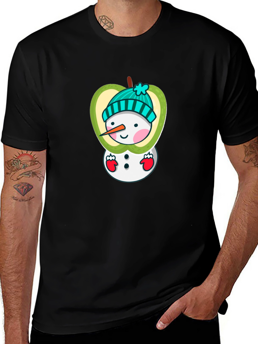 Snowman Apple Graphic Tee - Festive Winter Style