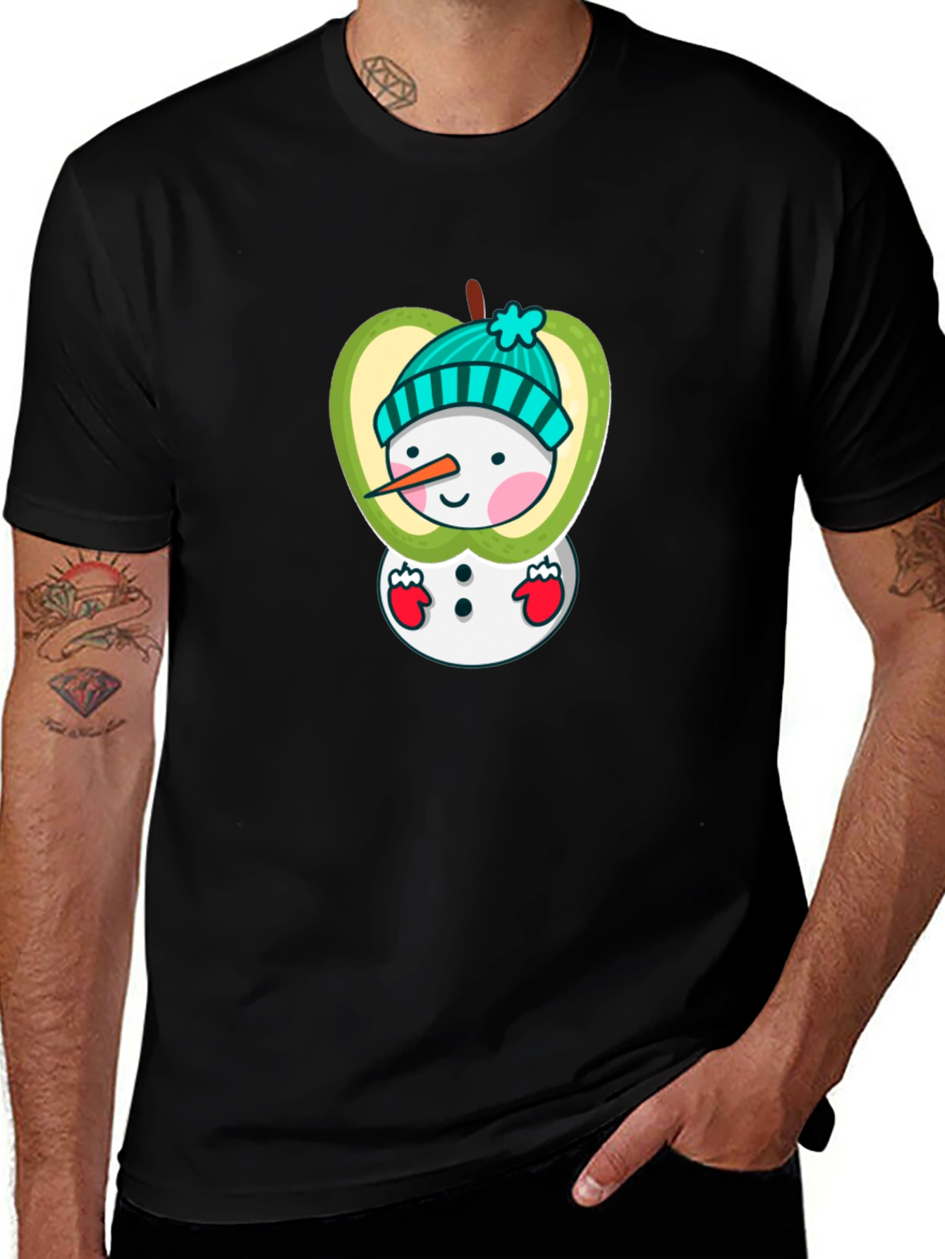 Snowman Apple Graphic Tee - Festive Winter Style