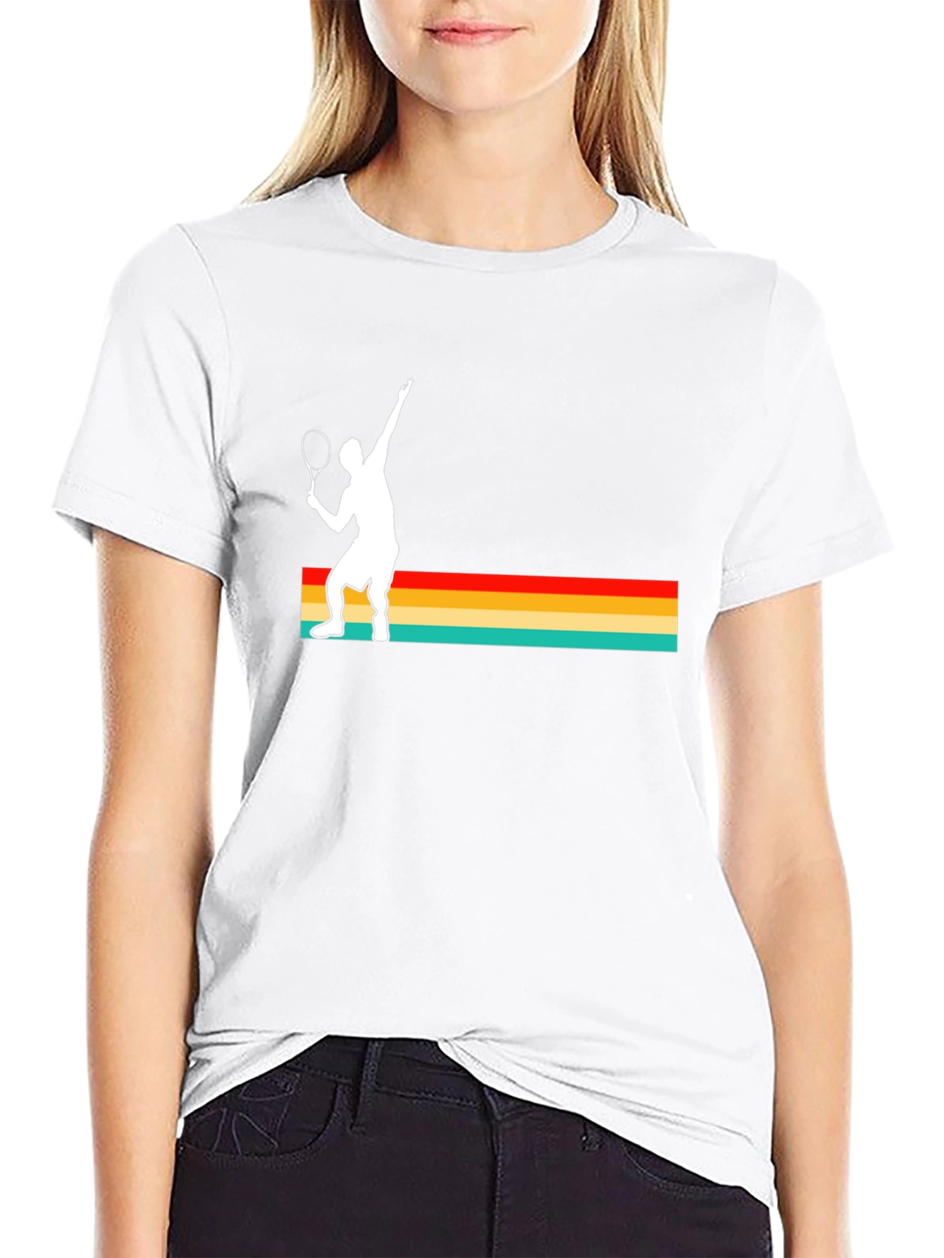 Retro Tennis Player Graphic Tee - Black