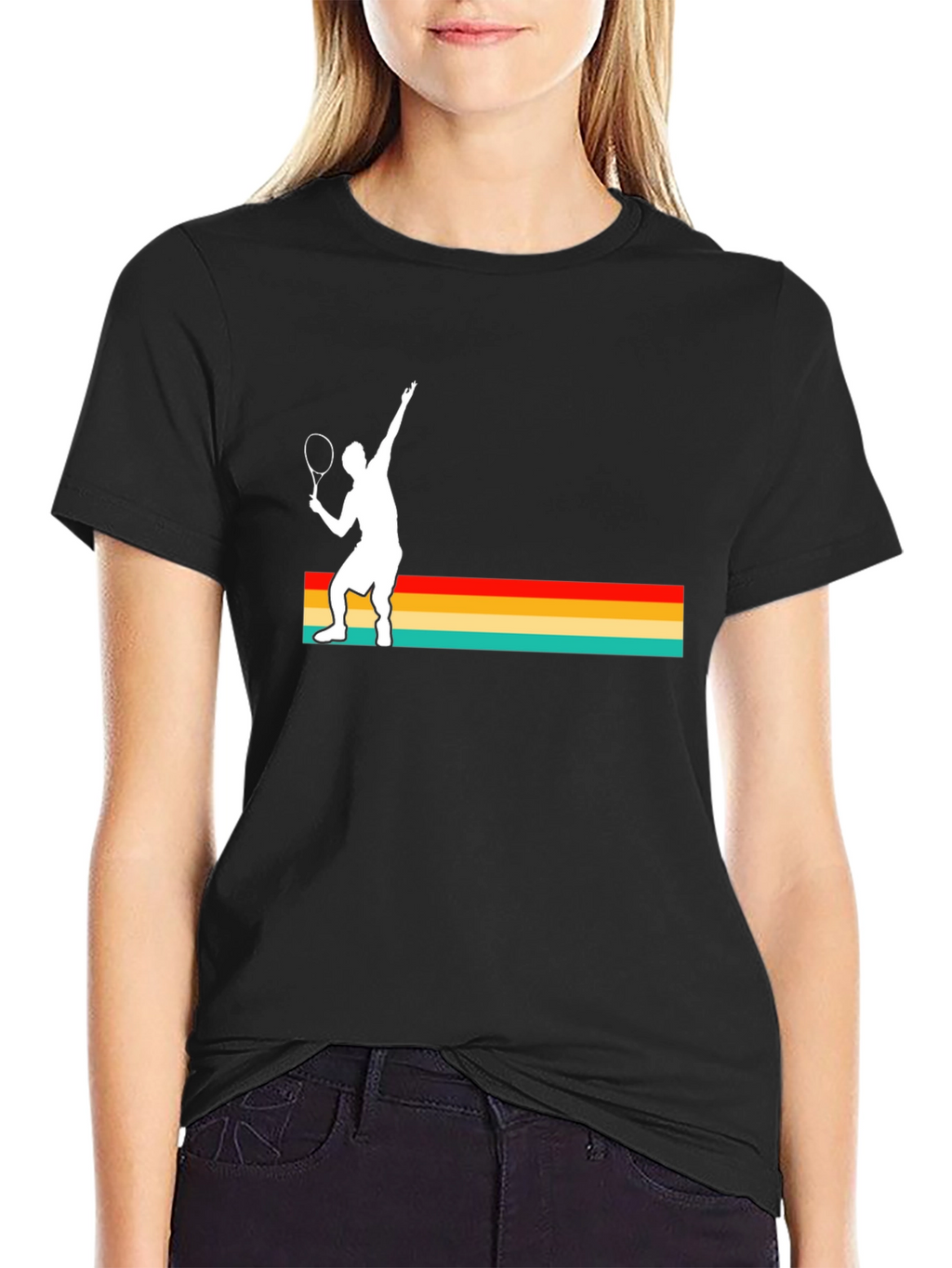 Retro Tennis Player Graphic Tee - Black