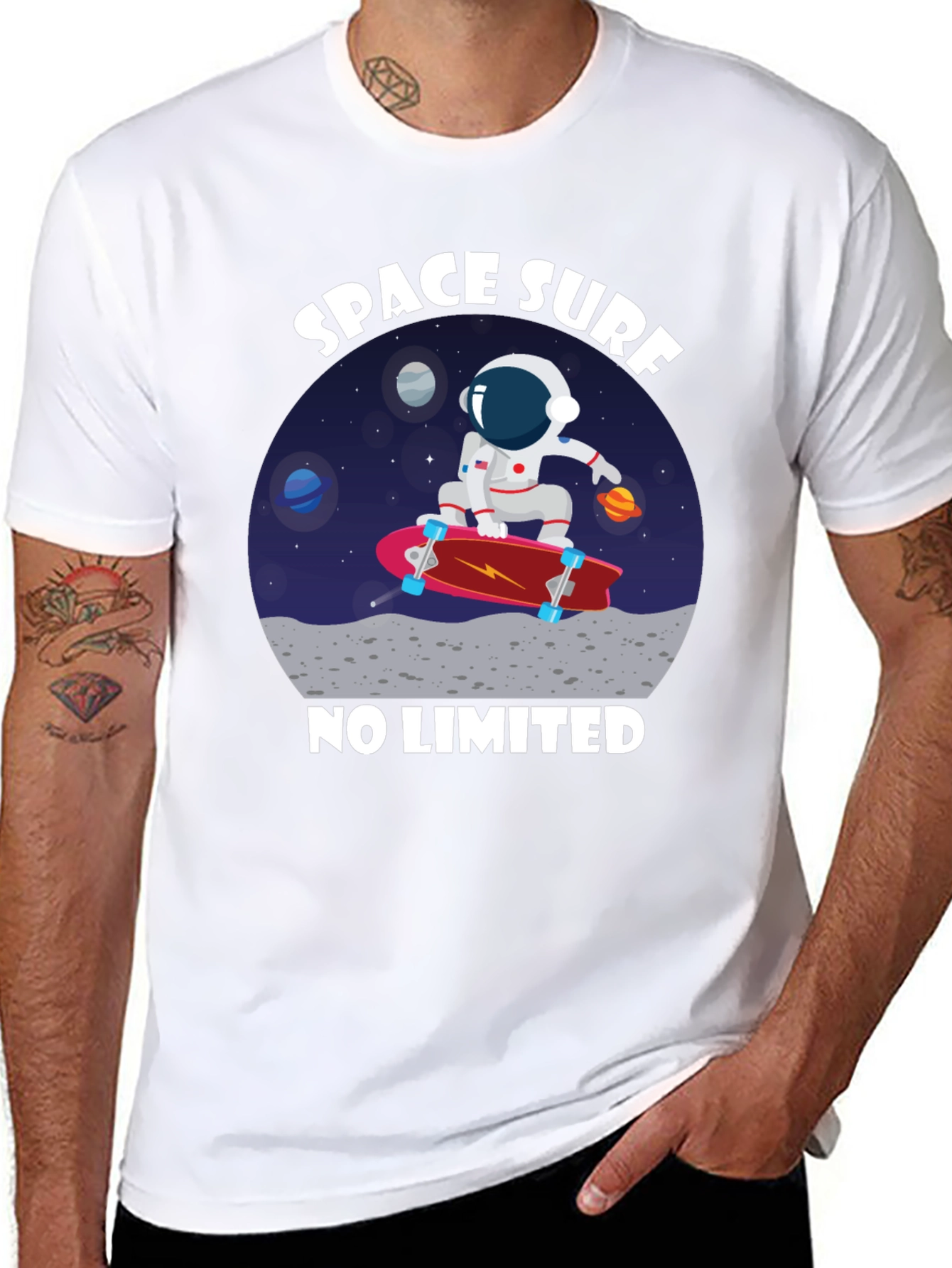 Space Surf T-Shirt - Astronaut Skateboard Tee