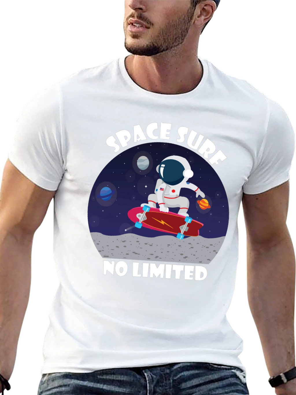 Space Surf T-Shirt - Astronaut Skateboard Tee