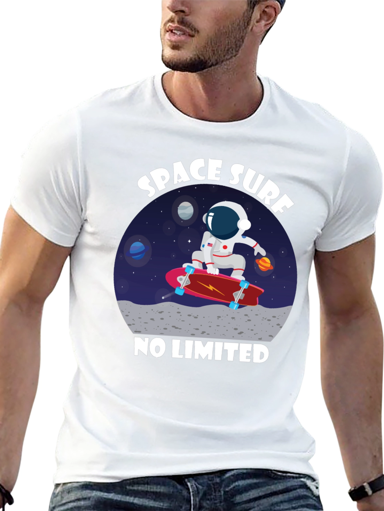 Space Surf T-Shirt - Astronaut Skateboard Tee