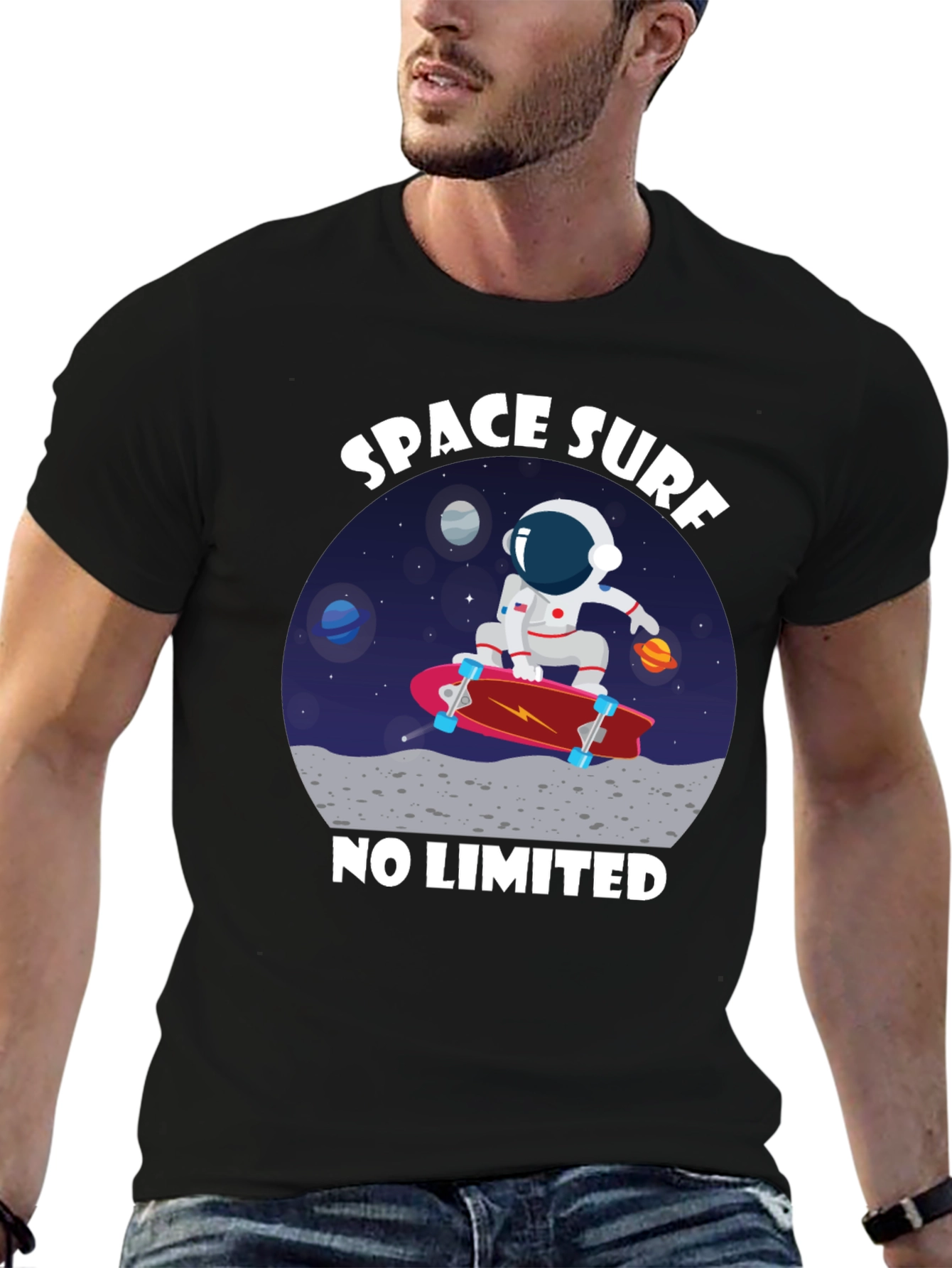 Space Surf T-Shirt - Astronaut Skateboard Tee