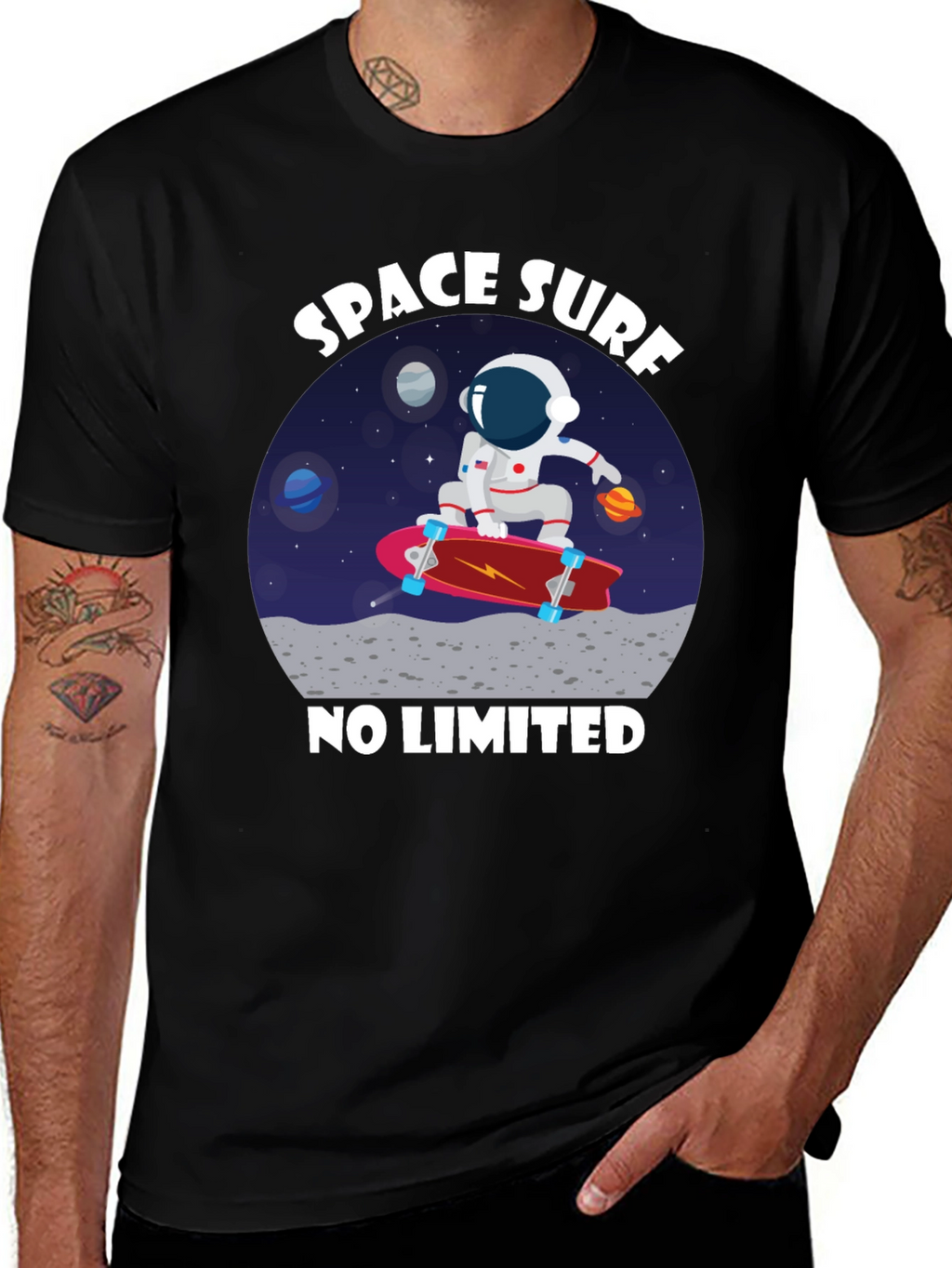 Space Surf T-Shirt - Astronaut Skateboard Tee