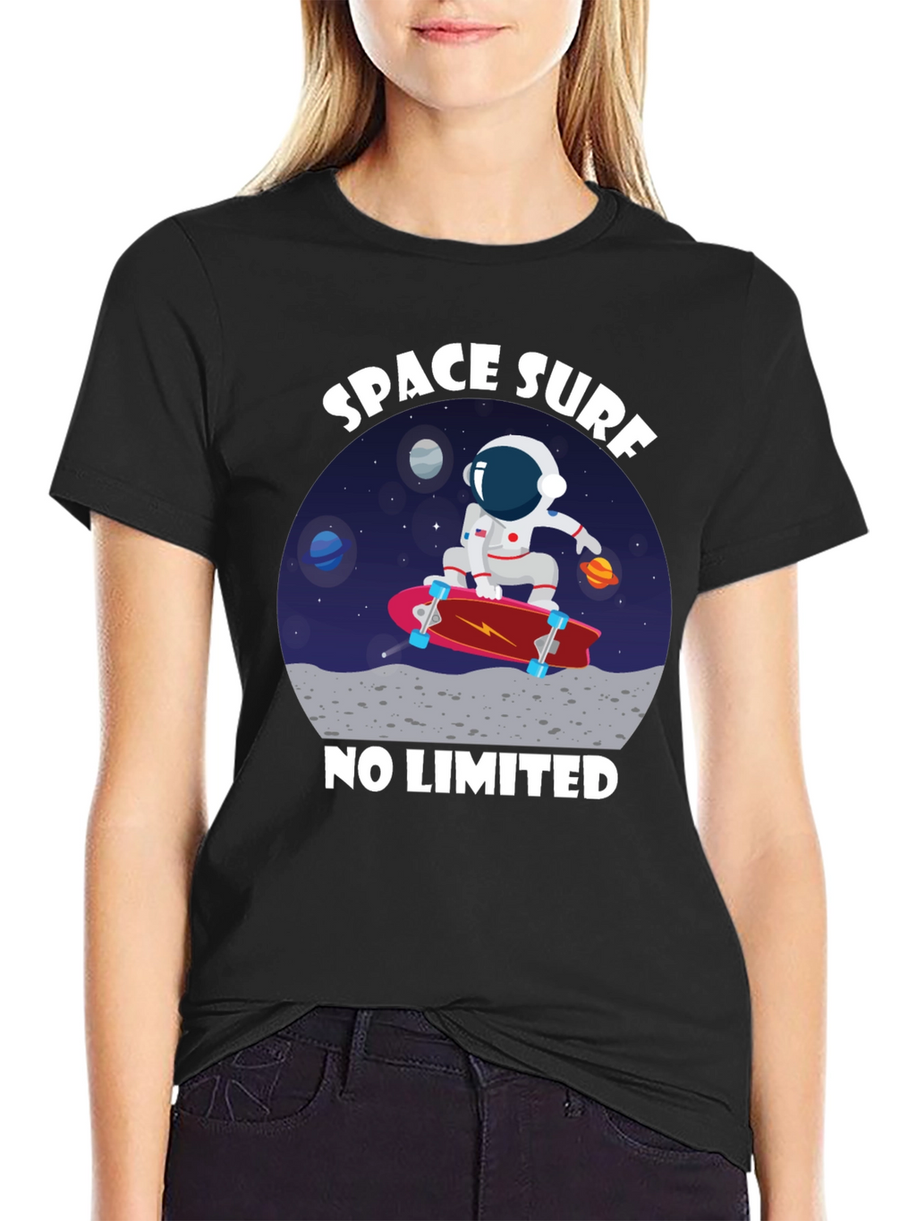 Space Surf T-Shirt - Astronaut Skateboard Tee