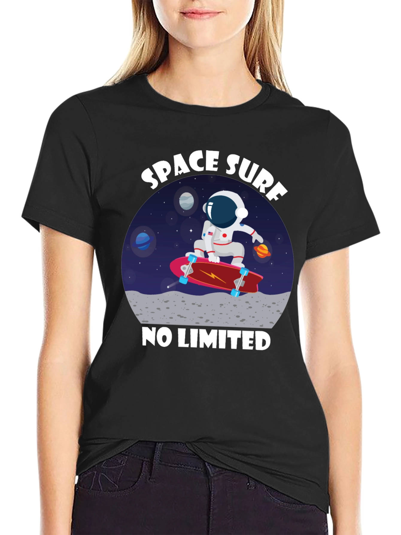 Space Surf T-Shirt - Astronaut Skateboard Tee