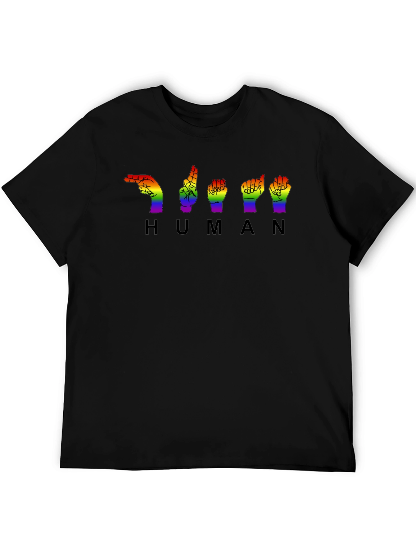 LGBTQ+ Pride HUMAN Sign Language Black T-Shirt