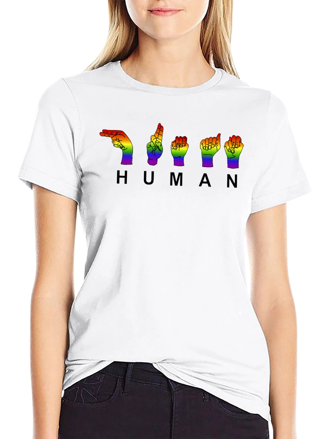 LGBTQ+ Pride HUMAN Sign Language Black T-Shirt