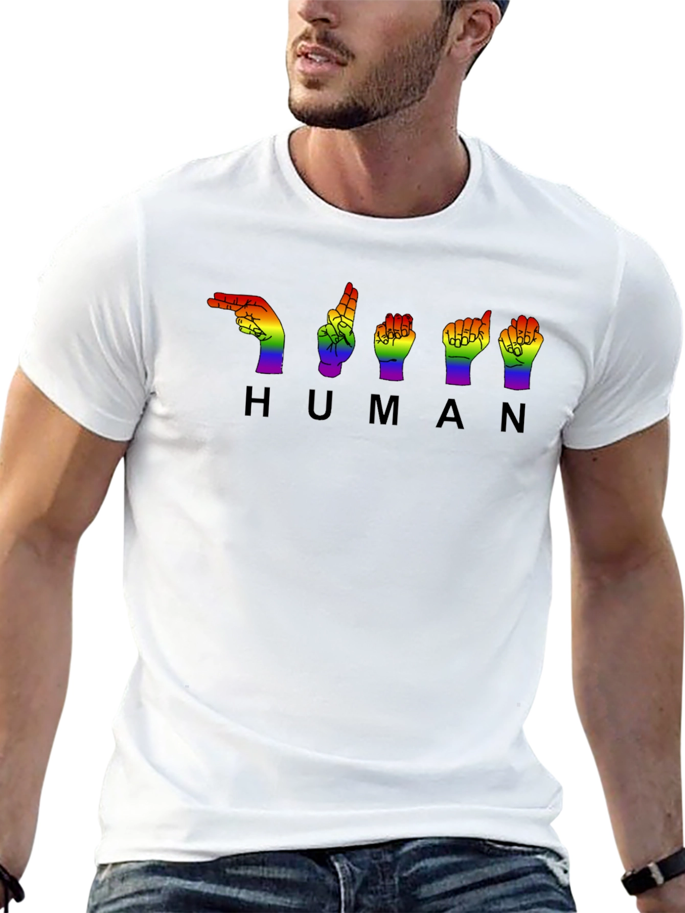 LGBTQ+ Pride HUMAN Sign Language Black T-Shirt