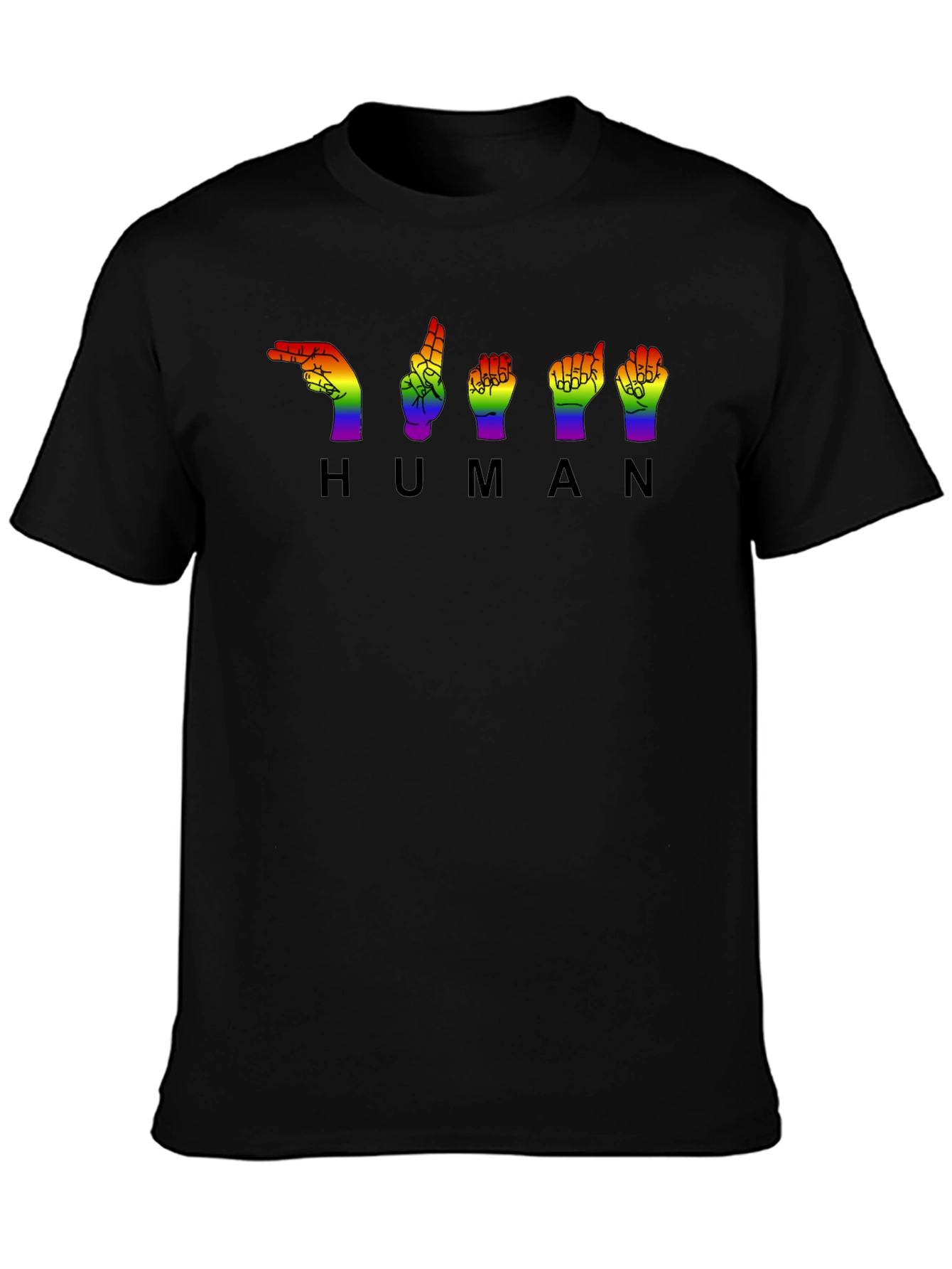 LGBTQ+ Pride HUMAN Sign Language Black T-Shirt