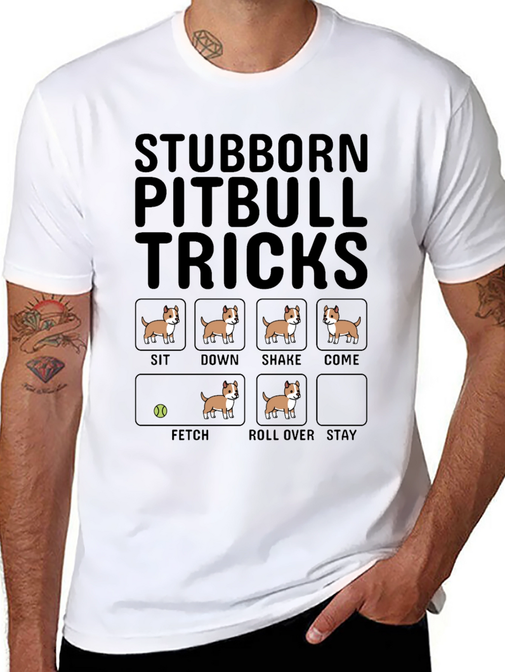 Stubborn Pitbull Tricks T-Shirt – Funny Pitbull Lover Graphic Tee