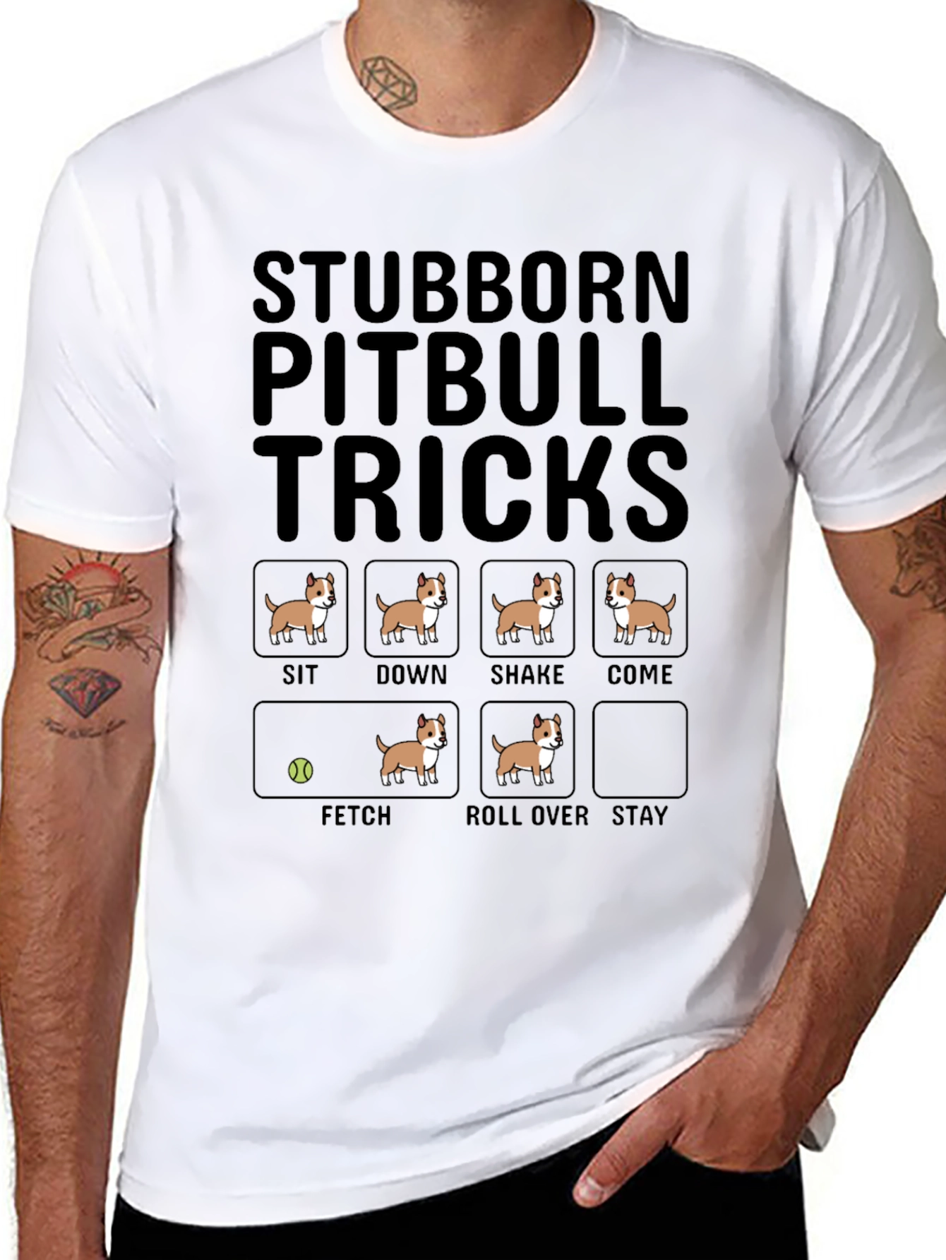 Stubborn Pitbull Tricks T-Shirt – Funny Pitbull Lover Graphic Tee