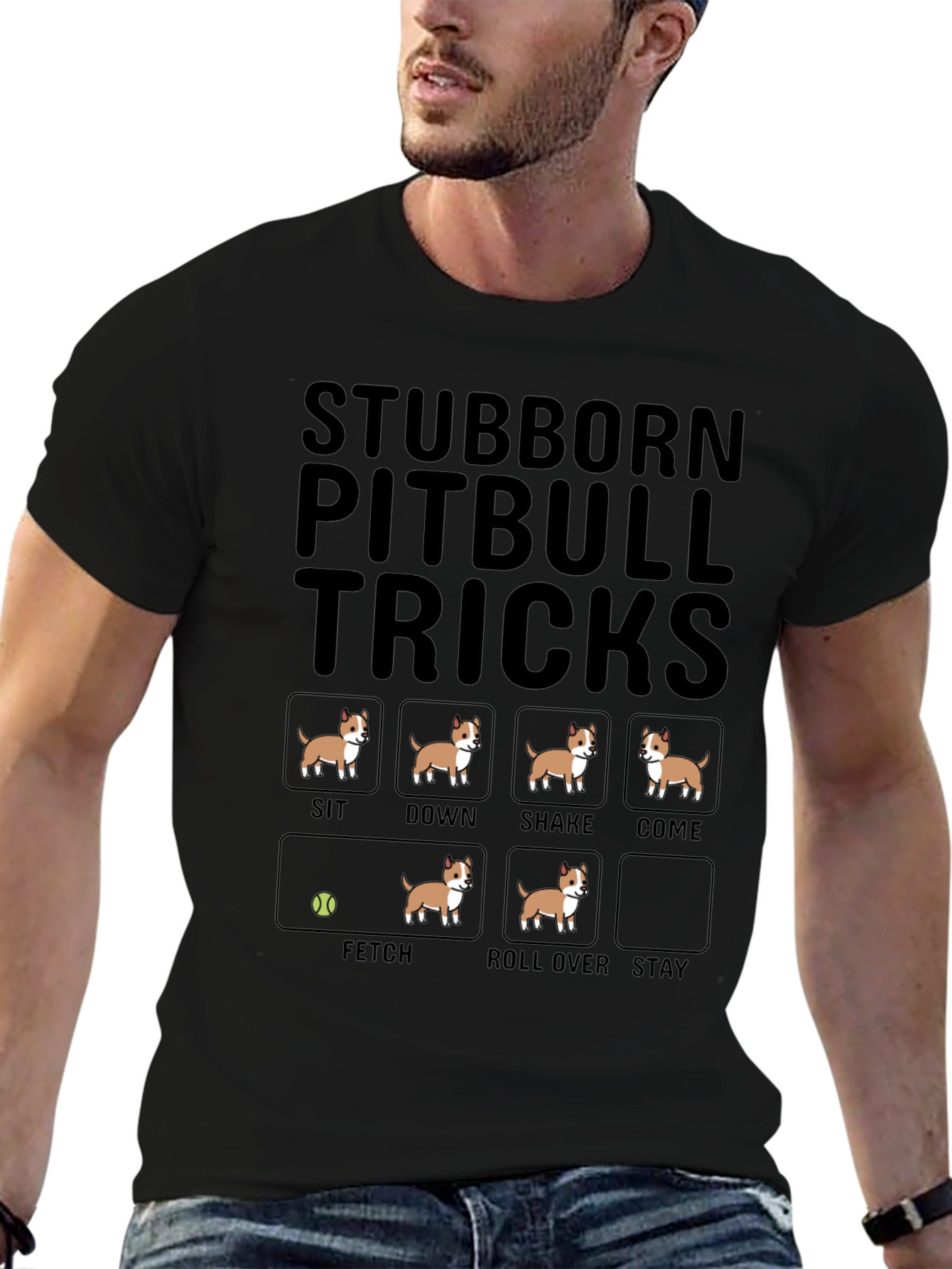 Stubborn Pitbull Tricks T-Shirt – Funny Pitbull Lover Graphic Tee