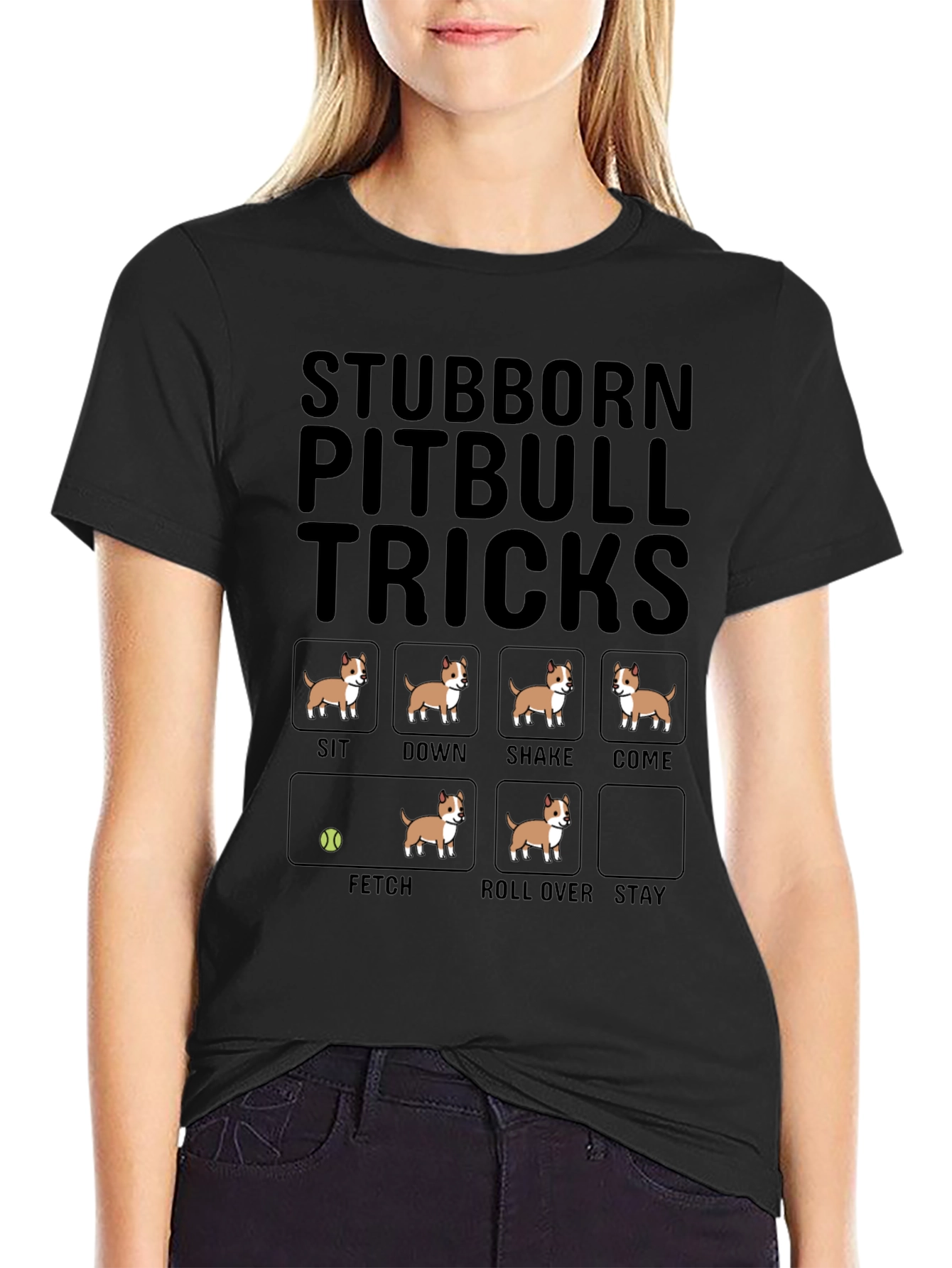 Stubborn Pitbull Tricks T-Shirt – Funny Pitbull Lover Graphic Tee