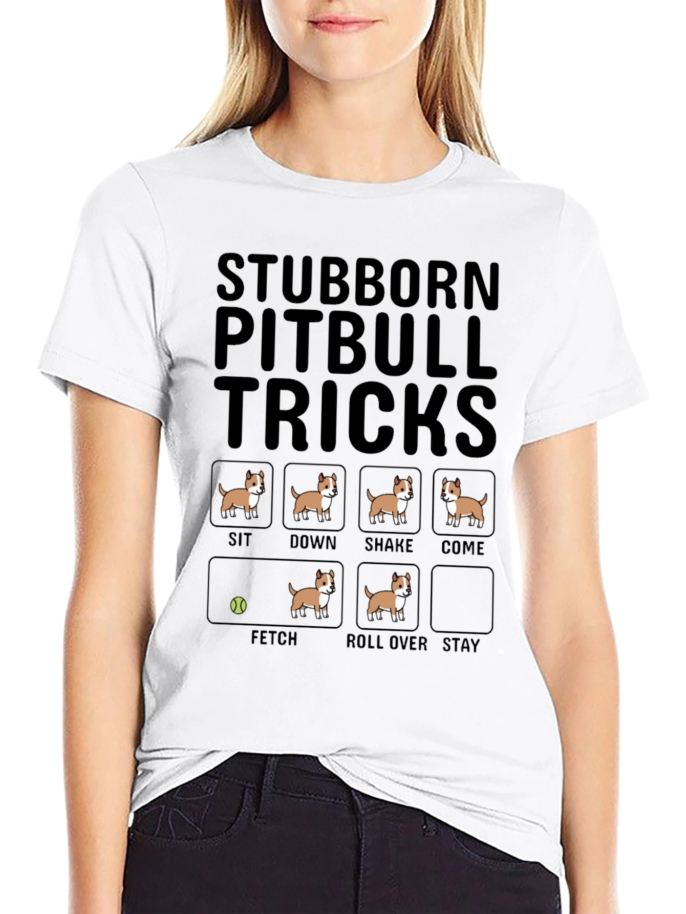 Stubborn Pitbull Tricks T-Shirt – Funny Pitbull Lover Graphic Tee
