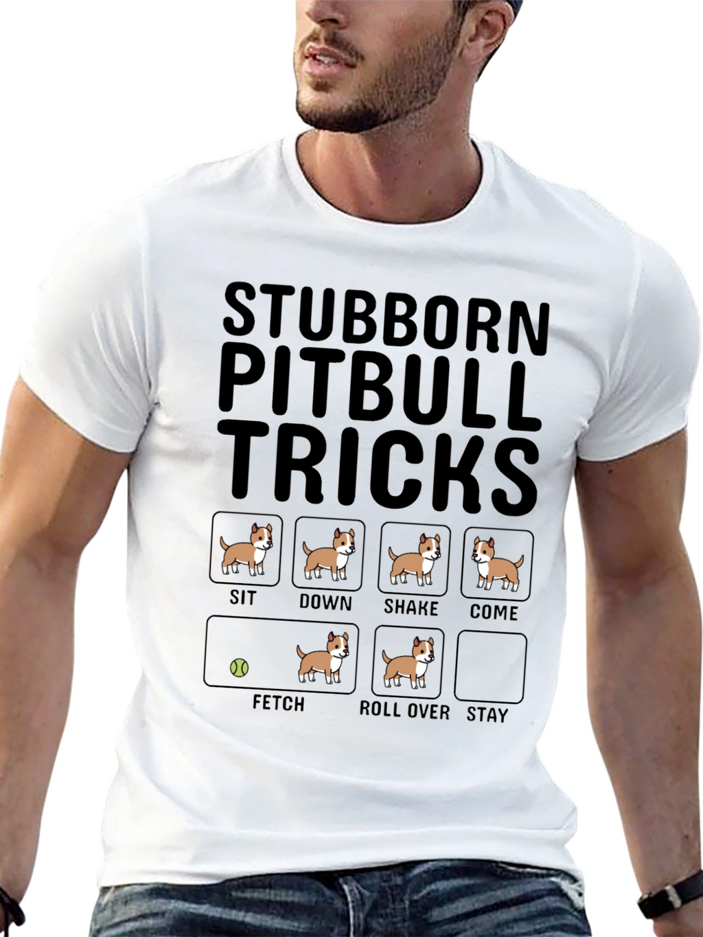 Stubborn Pitbull Tricks T-Shirt – Funny Pitbull Lover Graphic Tee
