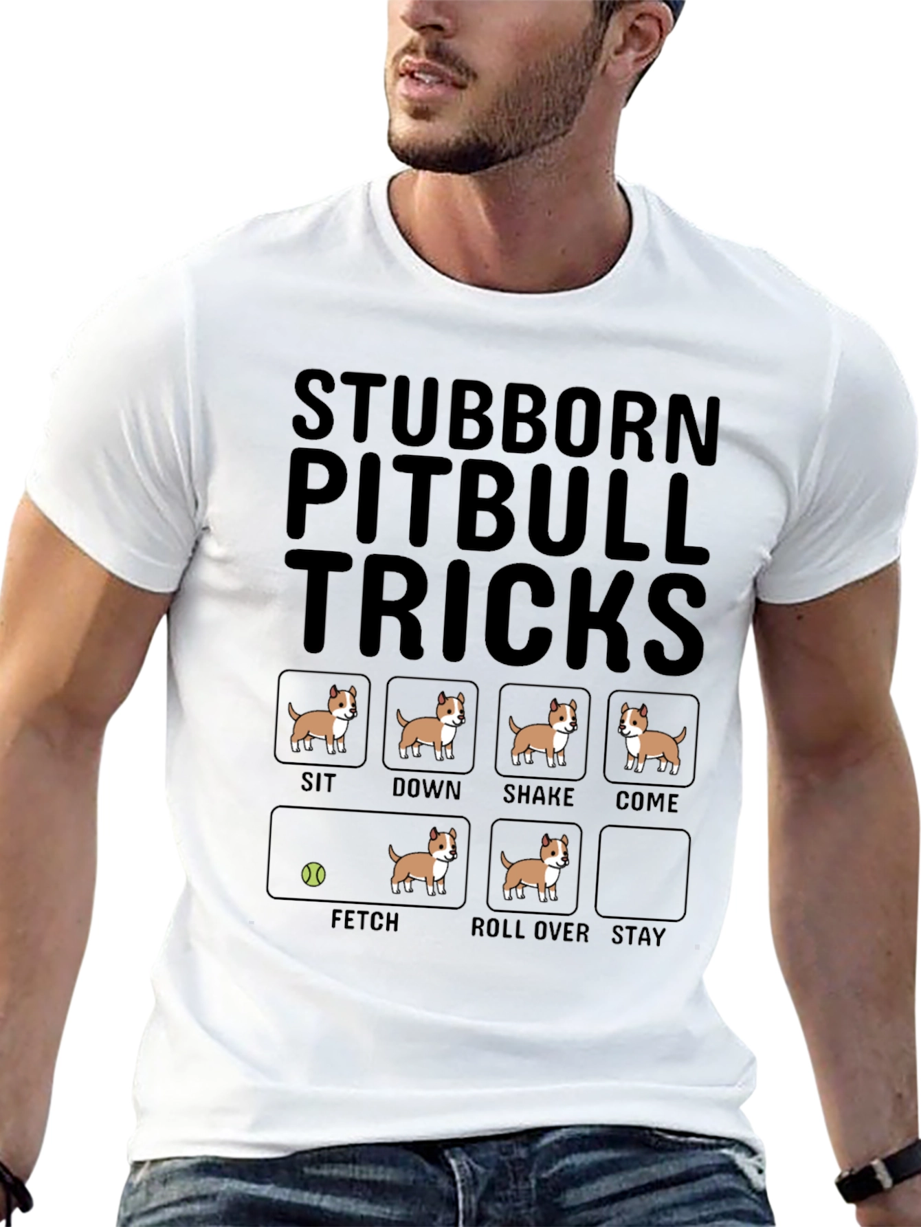 Stubborn Pitbull Tricks T-Shirt – Funny Pitbull Lover Graphic Tee