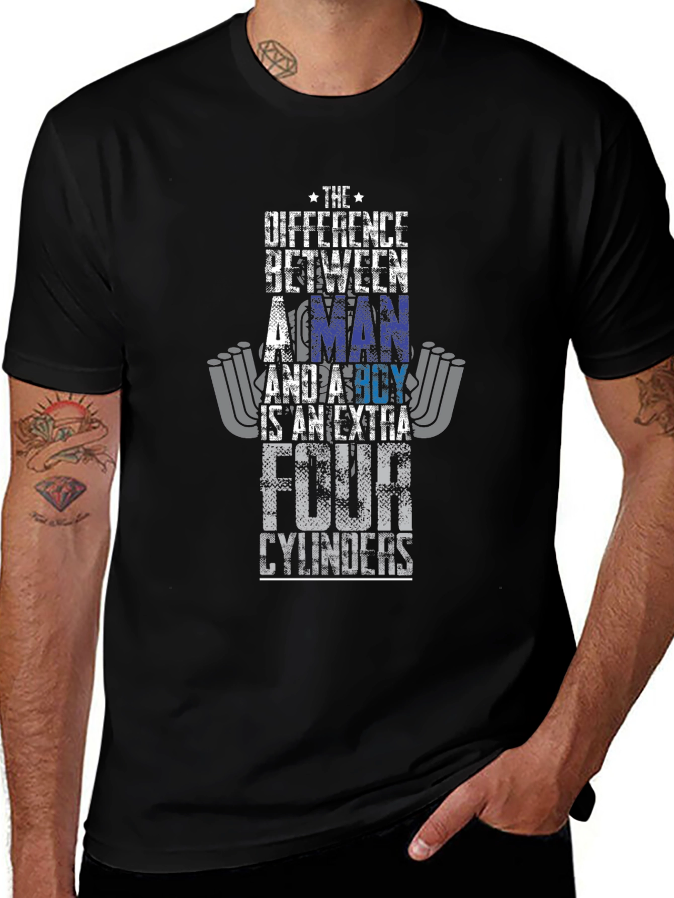 Man vs Boy 4 Cylinder Car Graphic T-Shirt