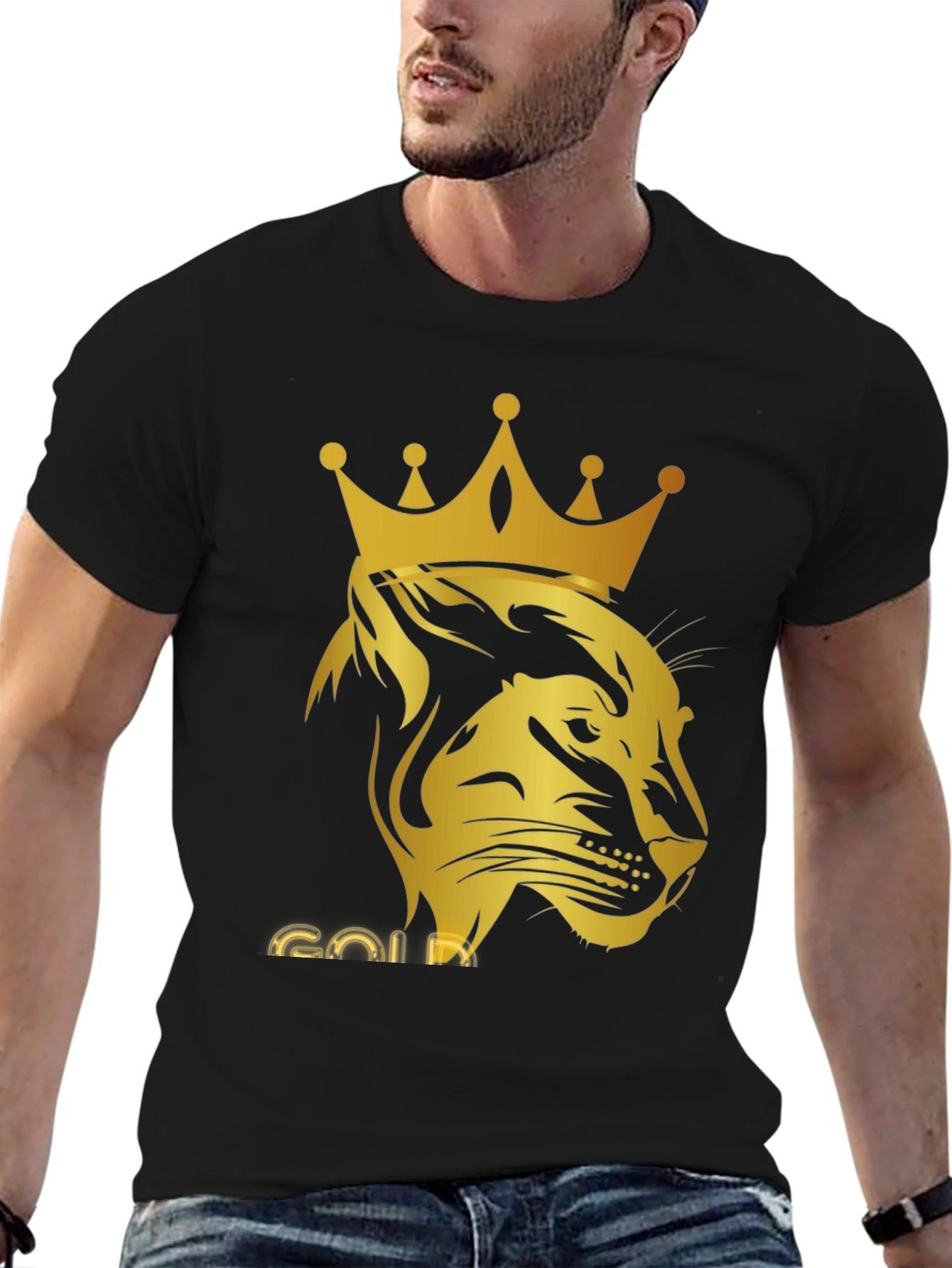 Gold Lion King Graphic Tee - Black