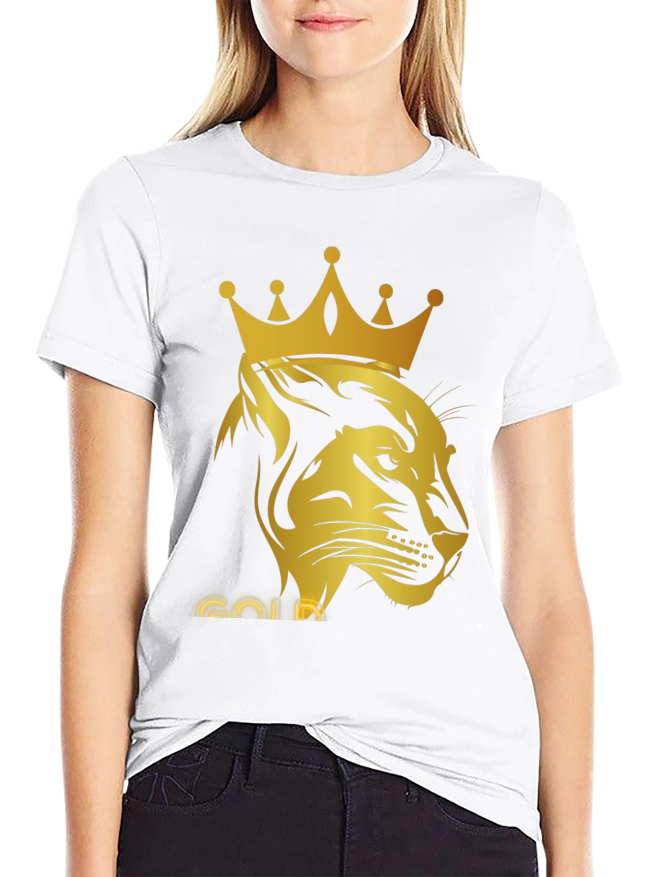 Gold Lion King Graphic Tee - Black