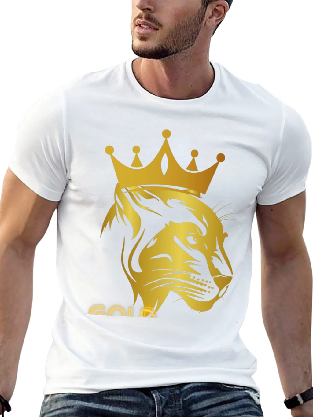 Gold Lion King Graphic Tee - Black