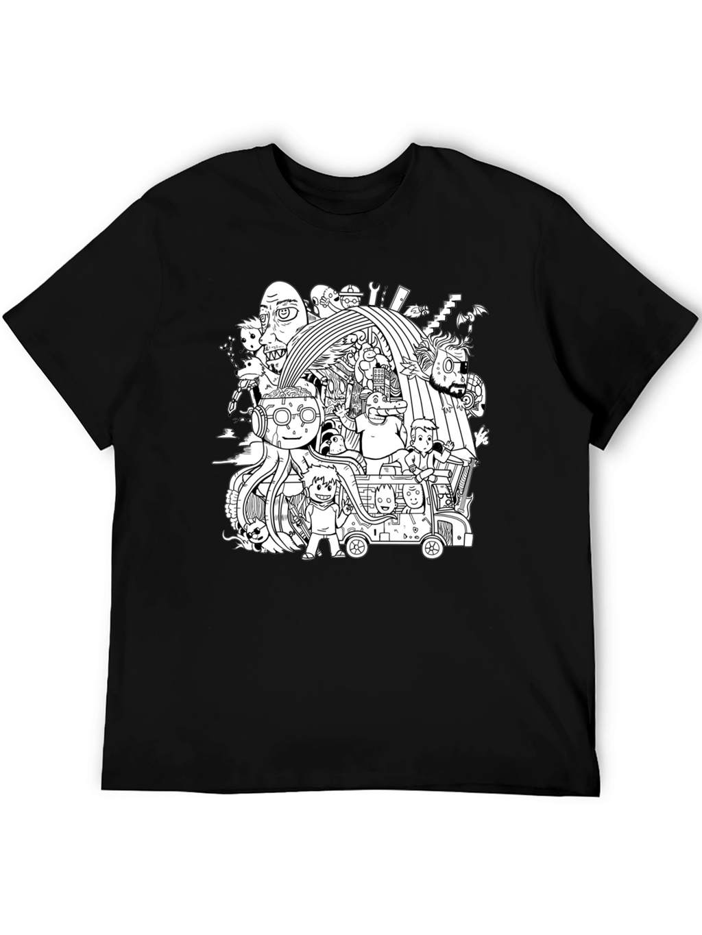 Black T-Shirt with Doodle Graphic