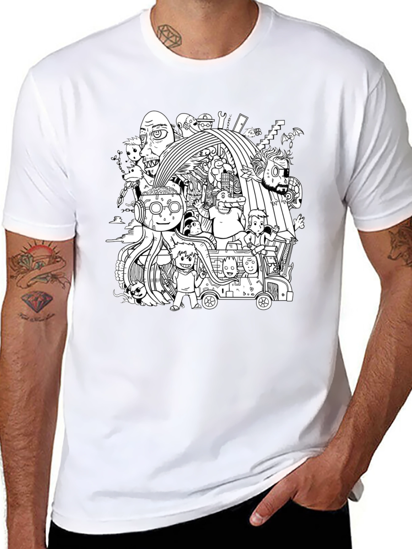 Black T-Shirt with Doodle Graphic