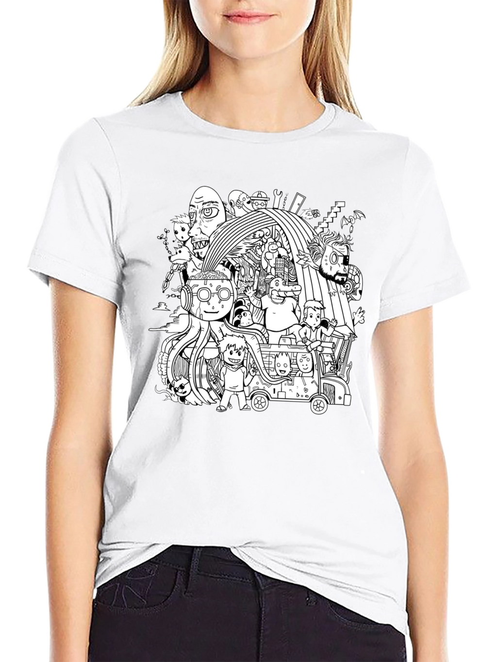 Black T-Shirt with Doodle Graphic