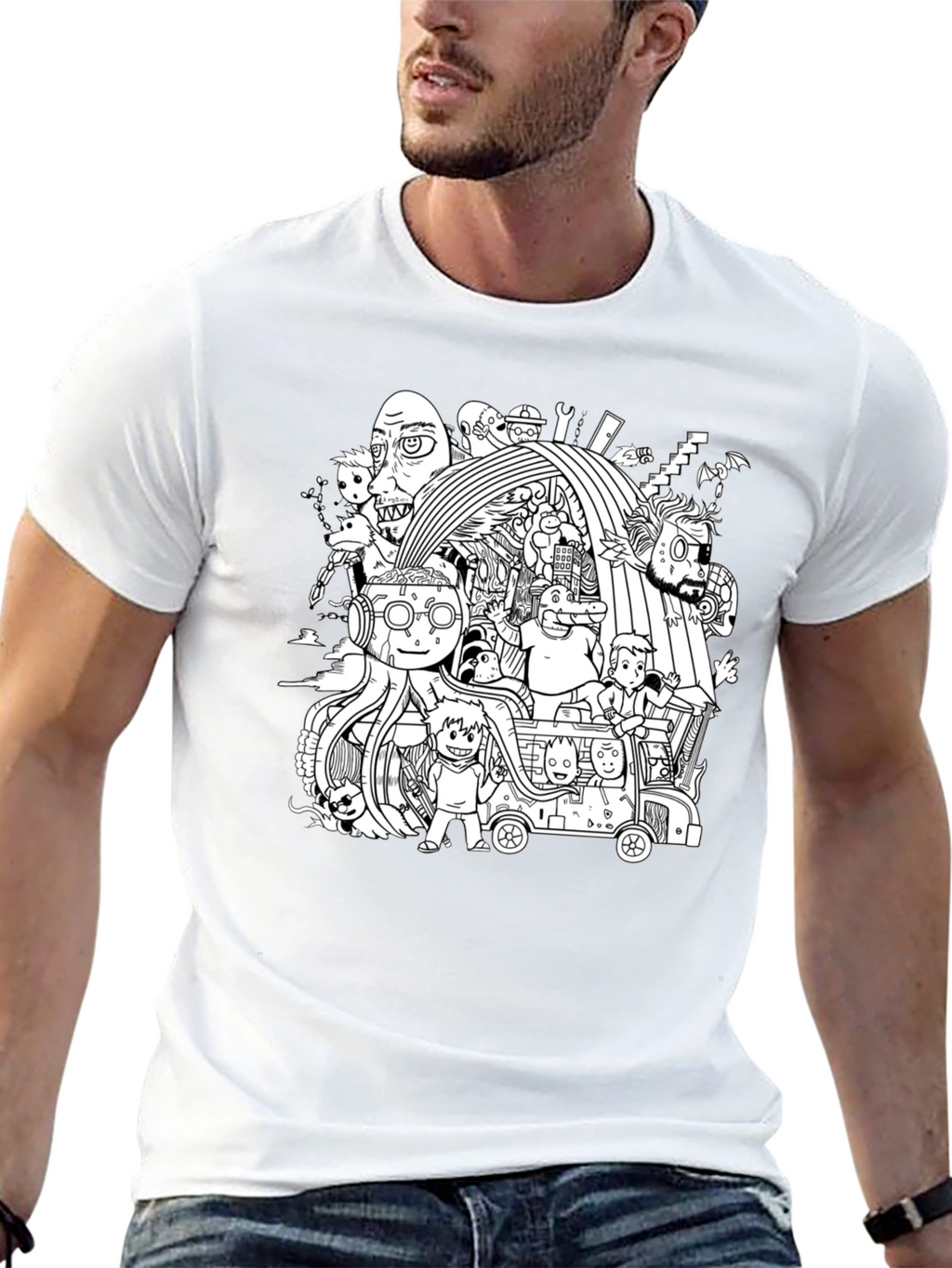 Black T-Shirt with Doodle Graphic