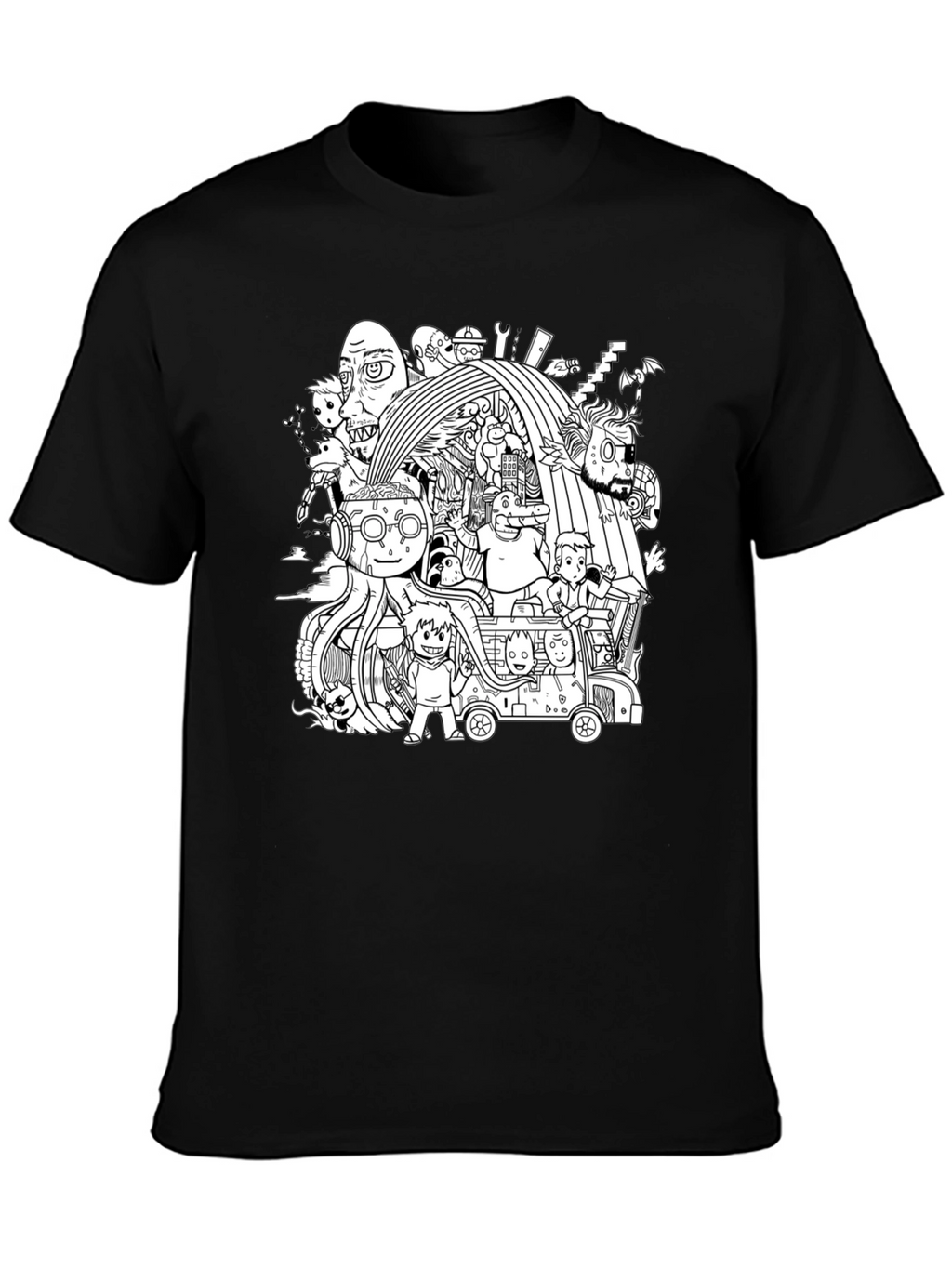 Black T-Shirt with Doodle Graphic