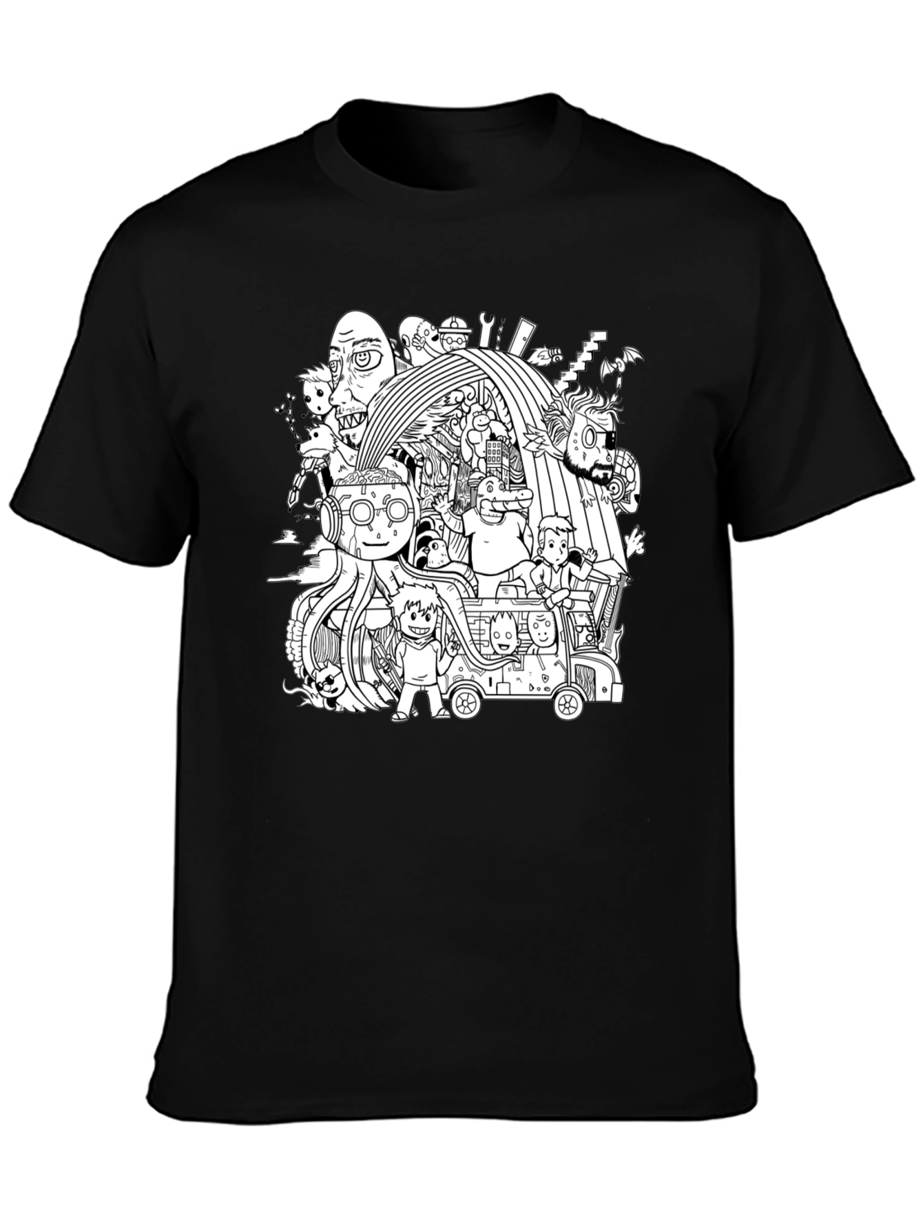 Black T-Shirt with Doodle Graphic