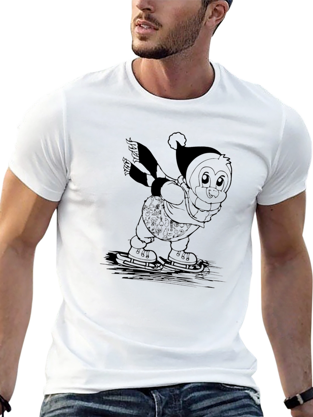 Penguin Ice Skating Black T-Shirt