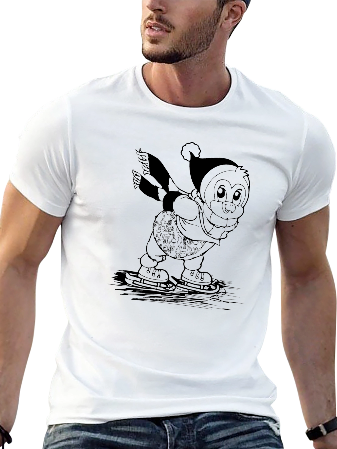 Penguin Ice Skating Black T-Shirt