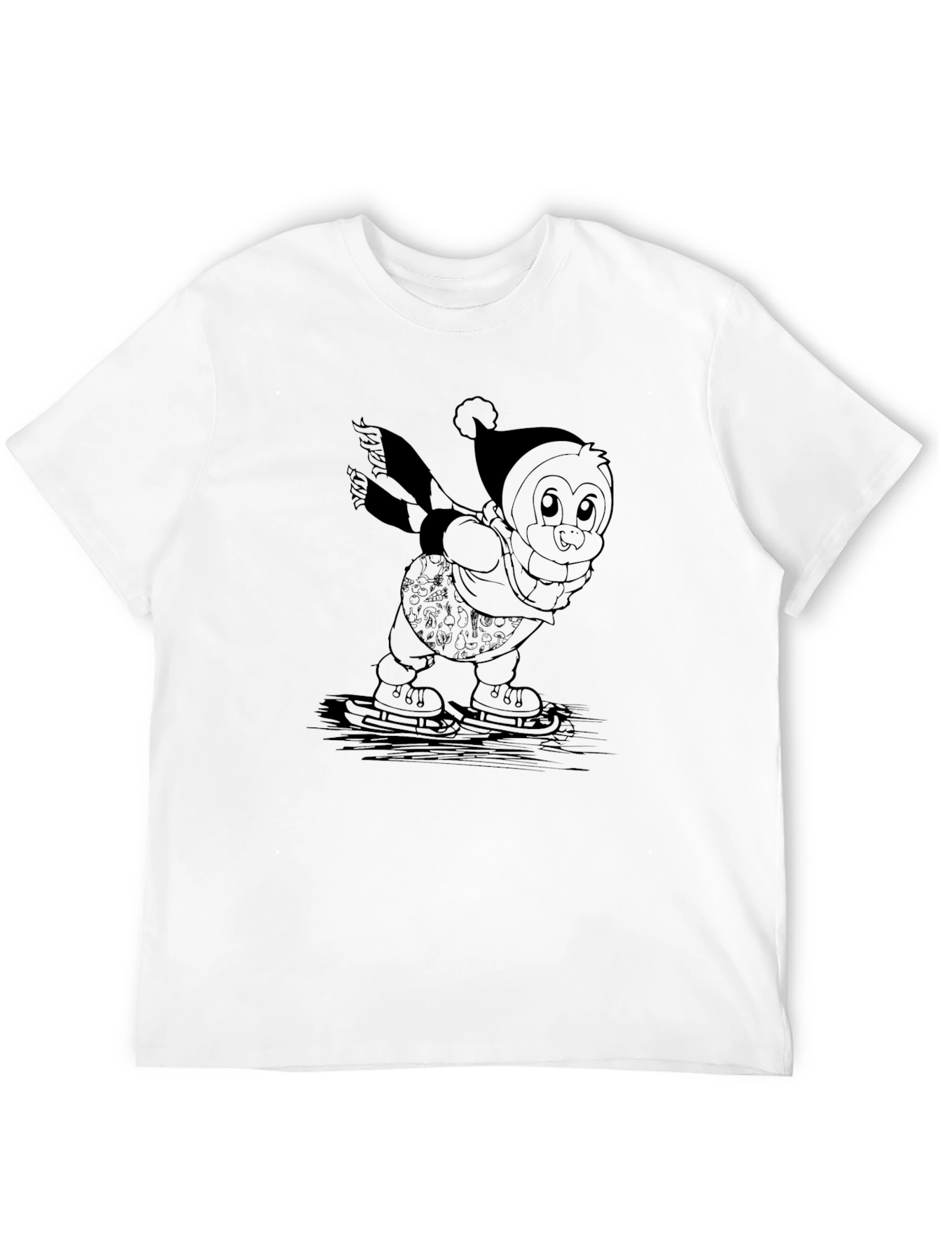 Penguin Ice Skating Black T-Shirt