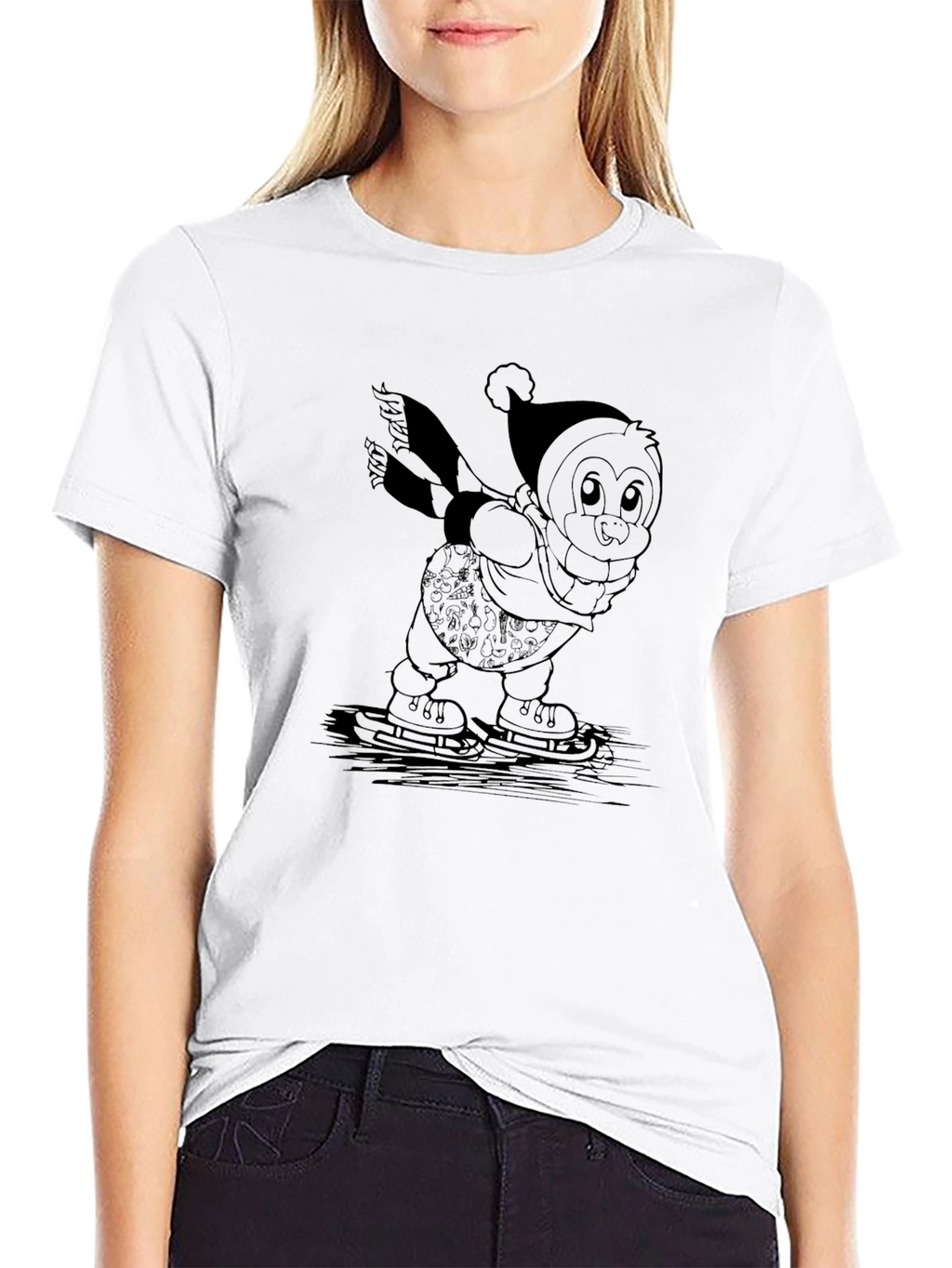 Penguin Ice Skating Black T-Shirt