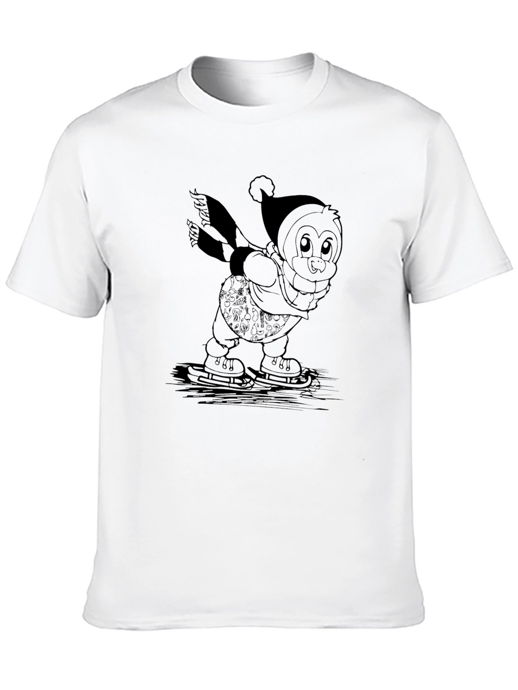 Penguin Ice Skating Black T-Shirt