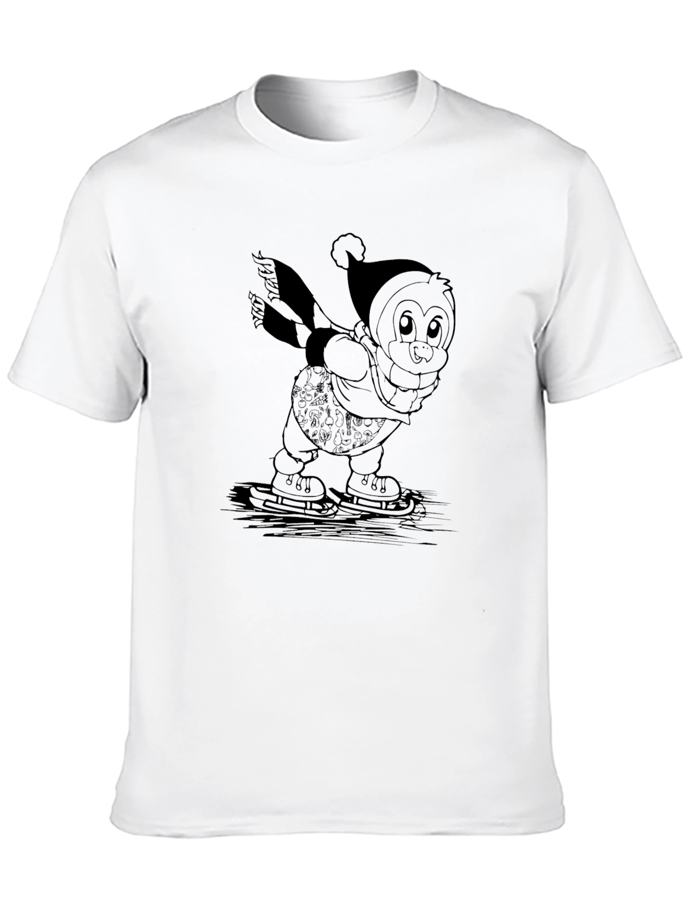 Penguin Ice Skating Black T-Shirt