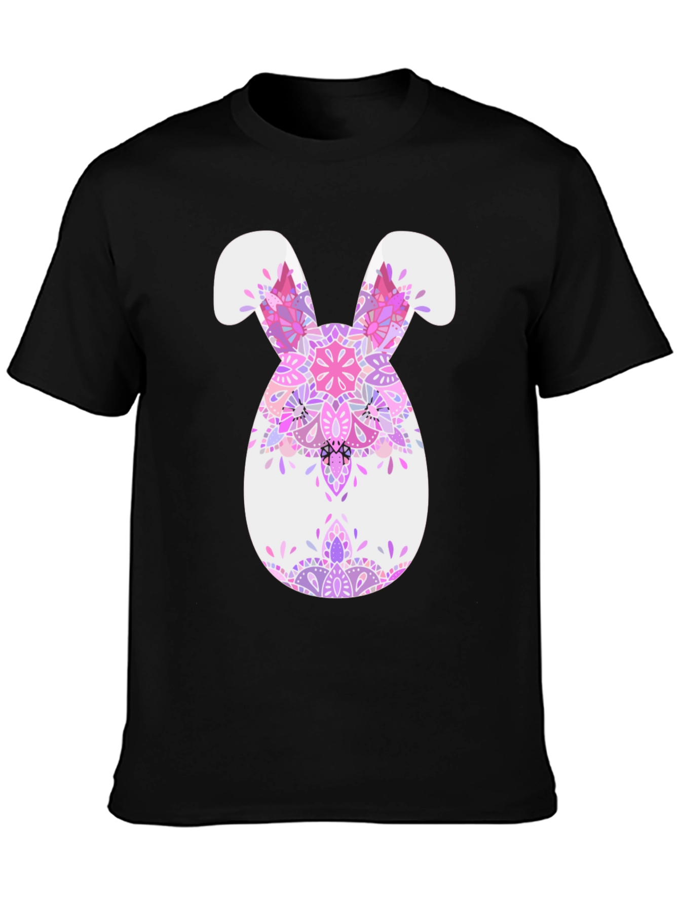 Easter Bunny Mandala T-Shirt - Black Cotton Tee